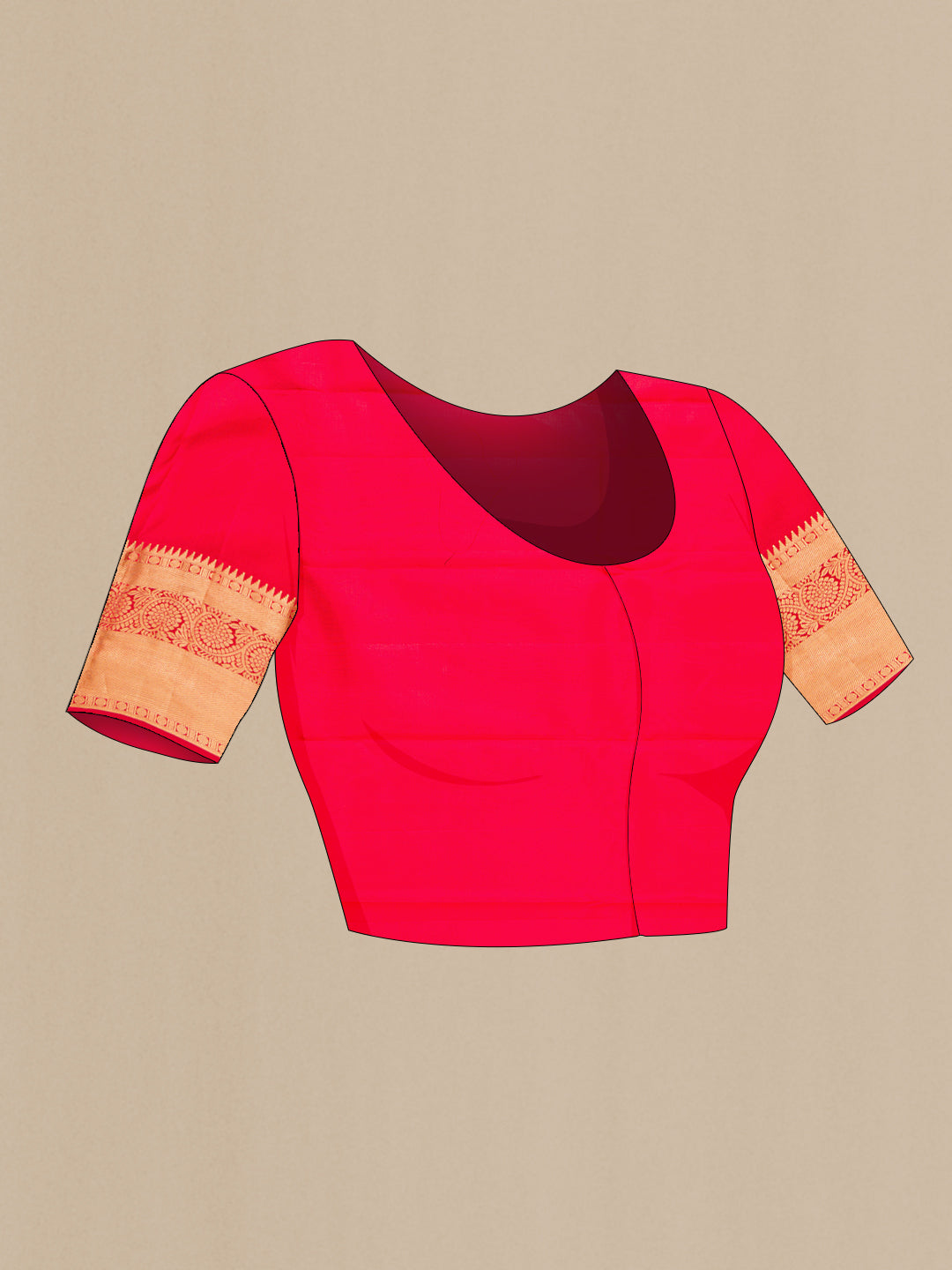 Close up image of the blouse of Dark Pink Dual Tone Kanchipuram Silk Saree with Zari Brocade on the body and Zari Border. 