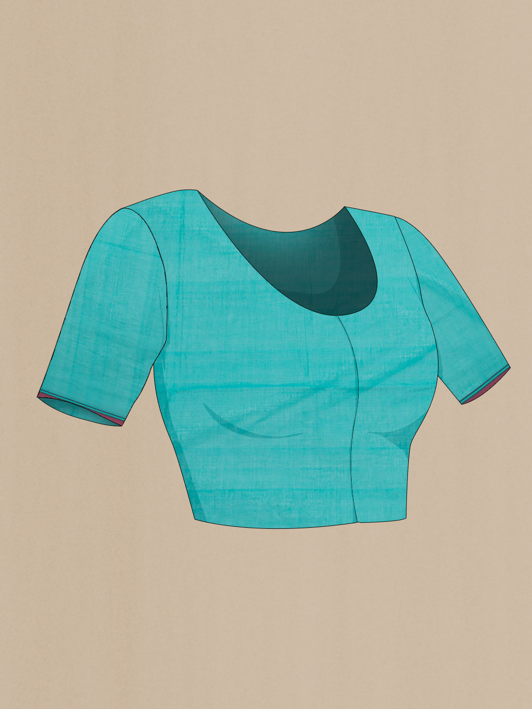 Close up image of the blouse of Sky Blue Coimbatore Cotton Saree with Thread Butta on the body and Thread Border. 
