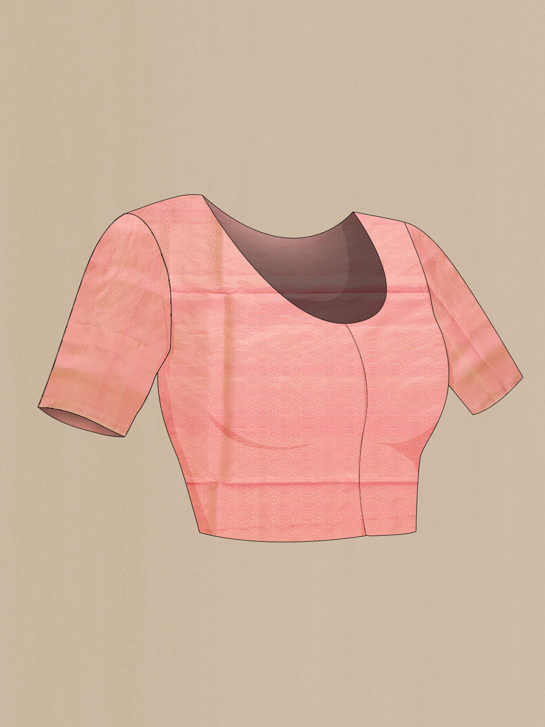 Close up image of the blouse of Pink Dual Tone Soft Silk Saree with Zari Butta on the body and Fancy Border. 