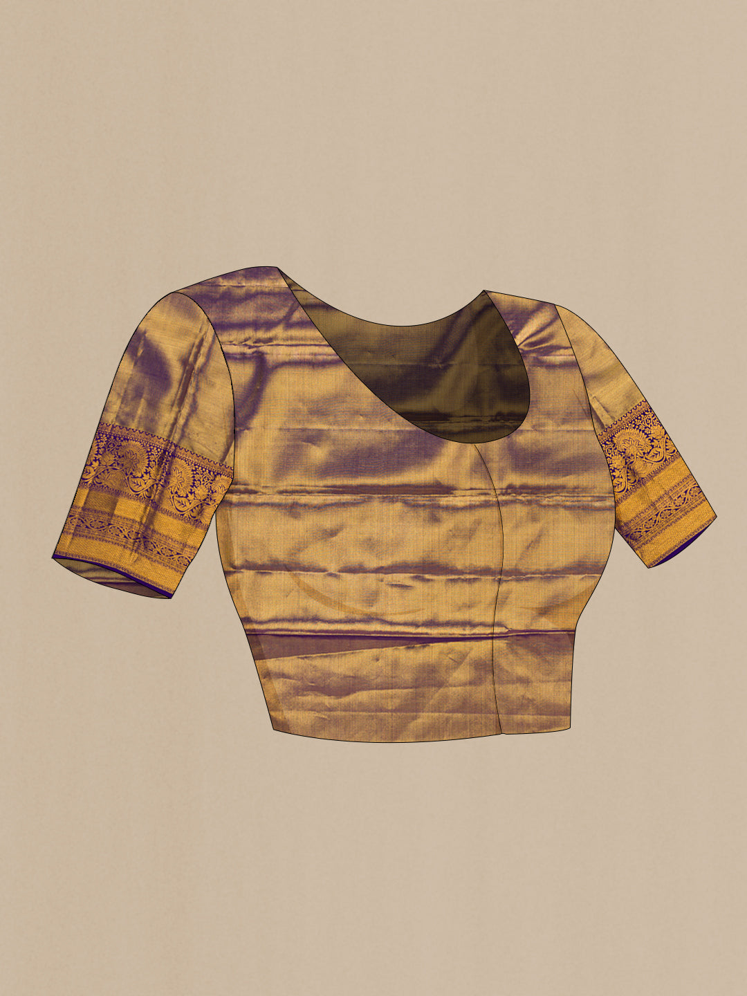 Close up image of the blouse of Pink Dual Tone Kanchipuram Tissue Silk Saree with Zari Brocade on the body and Zari Border. 