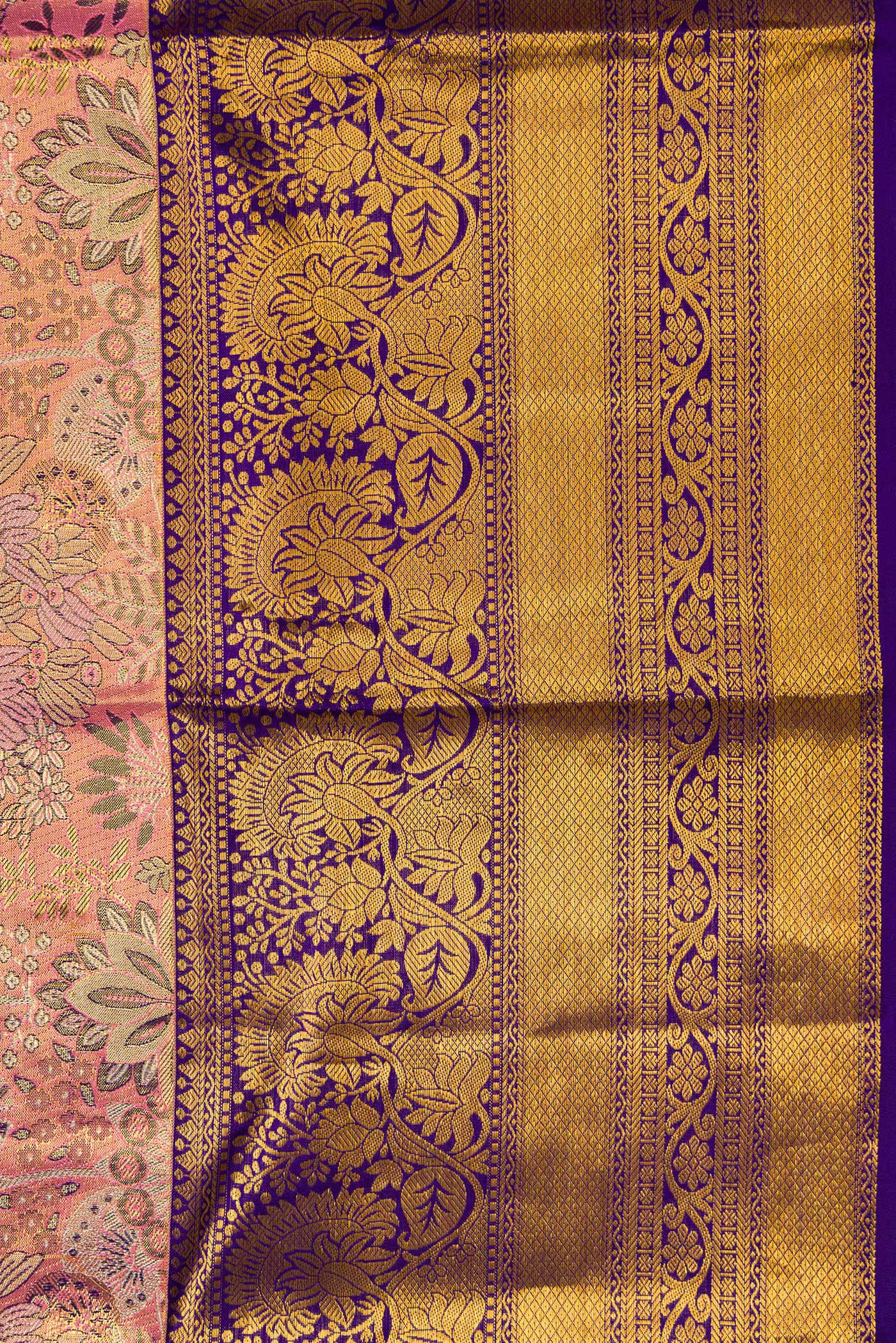 Border image of Pink Dual Tone Kanchipuram Tissue Silk Saree with Zari Brocade on the body and Zari Border. 