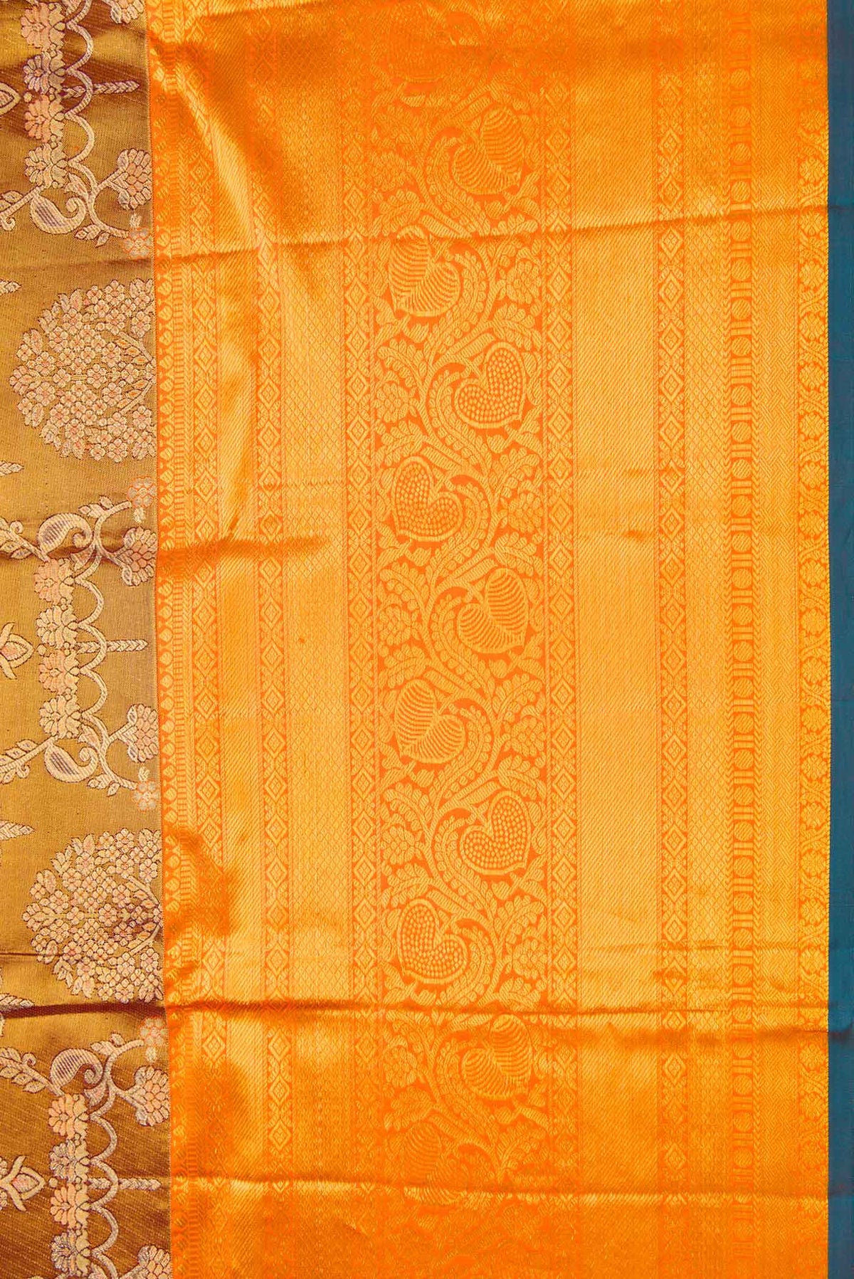 Border image of Gold Dual Tone Kanchipuram Tissue Silk Saree with Zari Brocade on the body and Zari Border