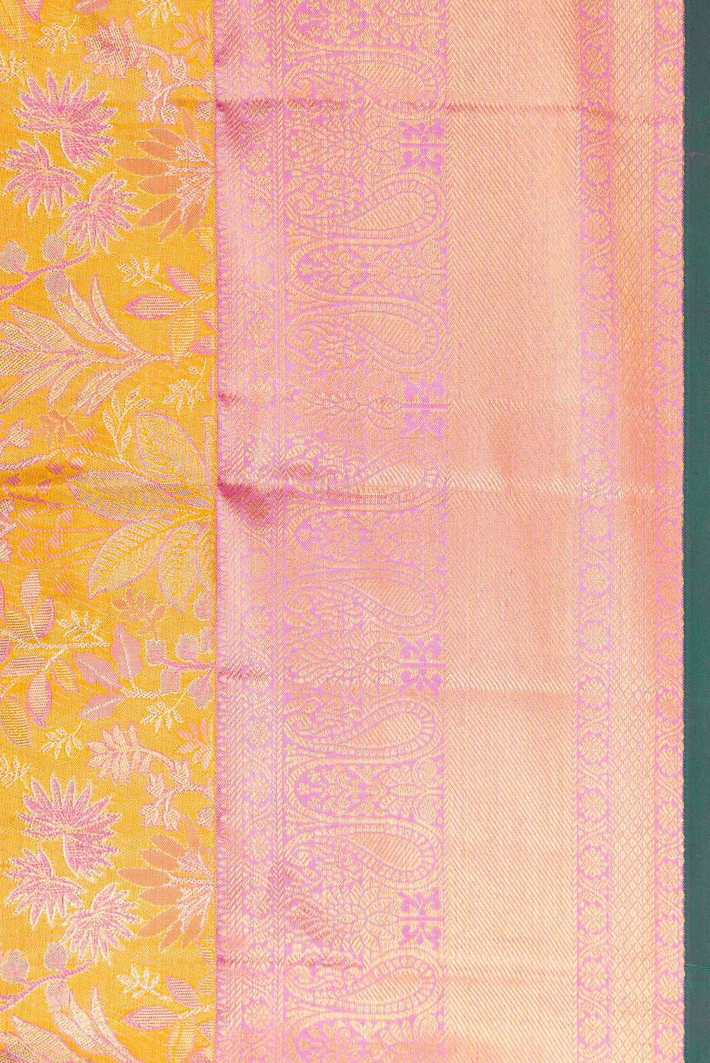 Border image of Gold Dual Tone Kanchipuram Tissue Silk Saree with Zari Brocade on the body and Zari Border. 