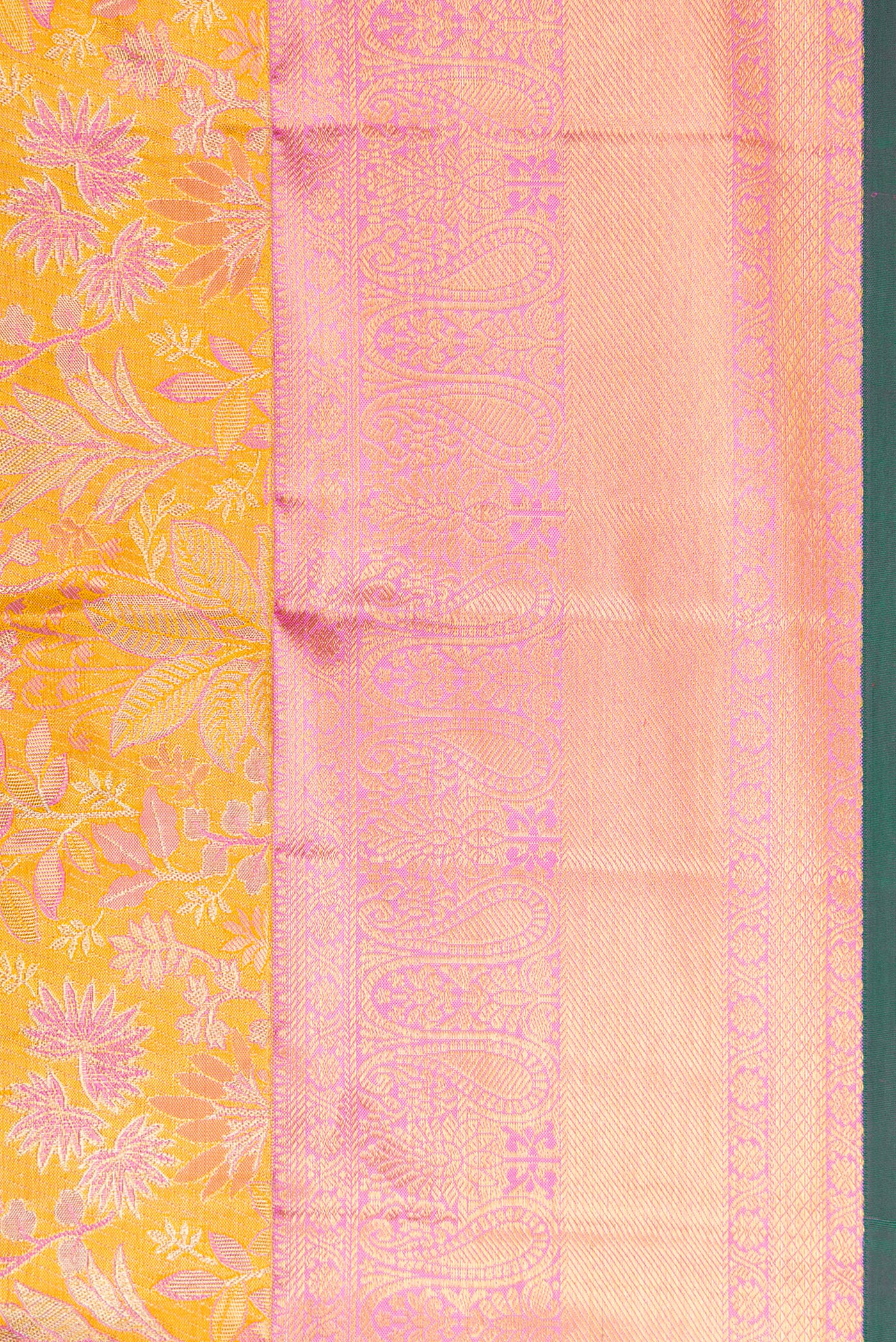 Border image of Gold Dual Tone Kanchipuram Tissue Silk Saree with Zari Brocade on the body and Zari Border. 