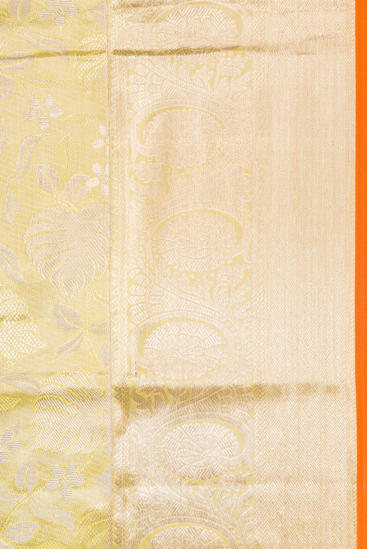 Border image of Lemon Yellow Dual Tone Kanchipuram Tissue Silk Saree with Zari Brocade on the body and Zari Border. 