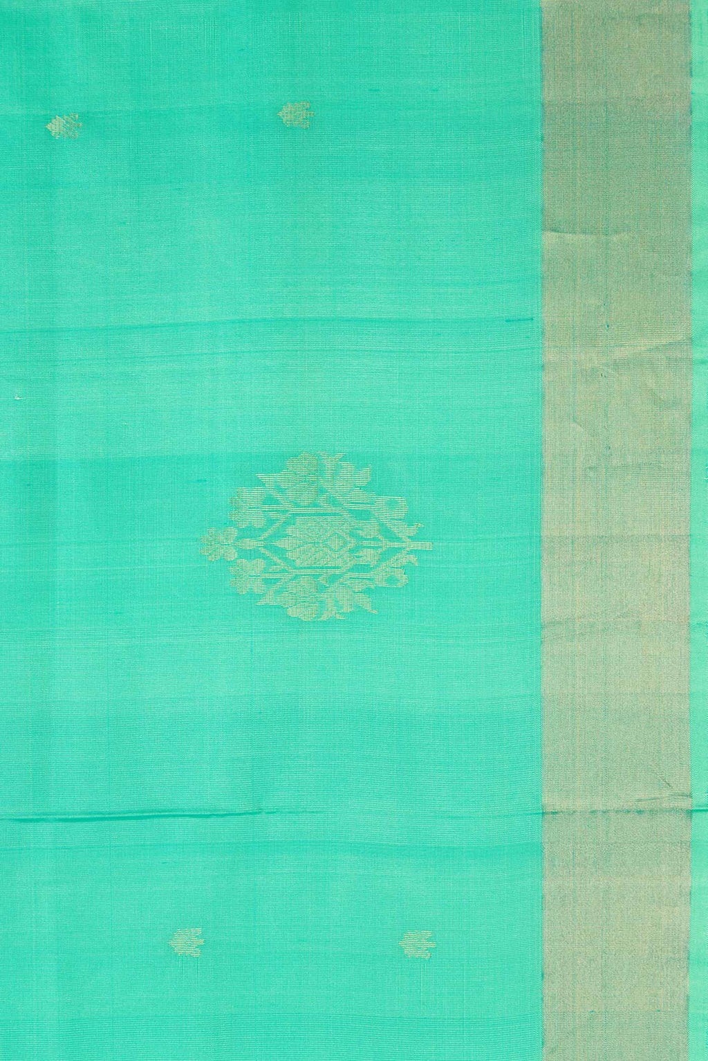 Border image of Sea Green Dual Tone Soft Silk Saree with Zari Butta on the body and Zari Border. 