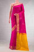 Pink Dual Tone Soft Silk Saree with Zari Butta on the body and Zari Border displayed on a mannequin