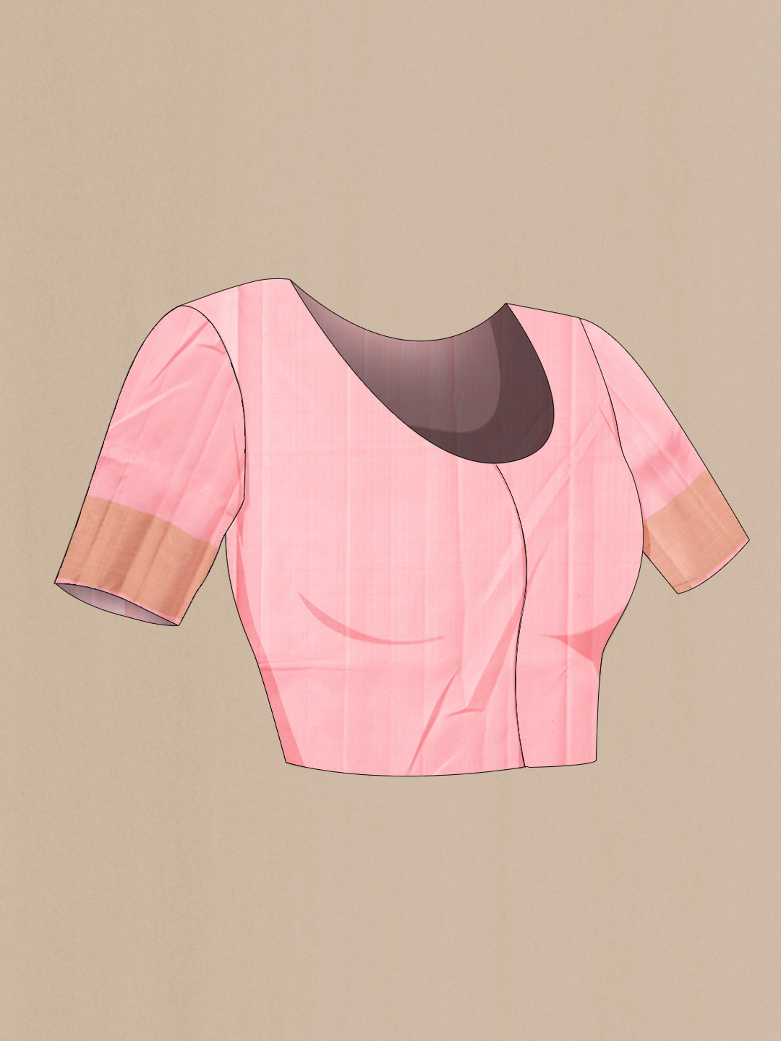 Close up image of the blouse of Rose pink Soft Silk Saree with Zari Butta on the body and Zari Border