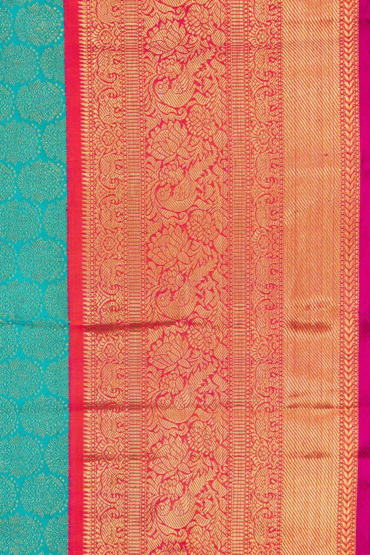 Border image of Peacock Blue Dual Tone Kanchipuram Silk Saree with Zari Brocade on the body and Zari Border