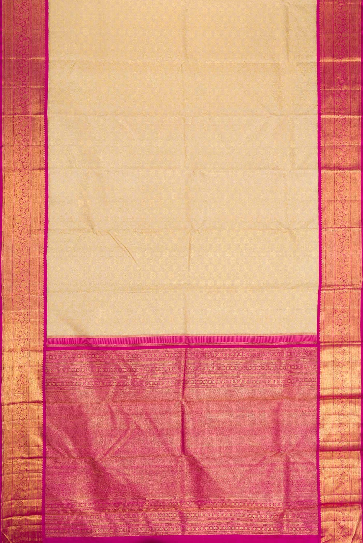 Flat view of Sandal Dual Tone Kanchipuram Silk Saree with Zari Brocade on the body and Zari Border