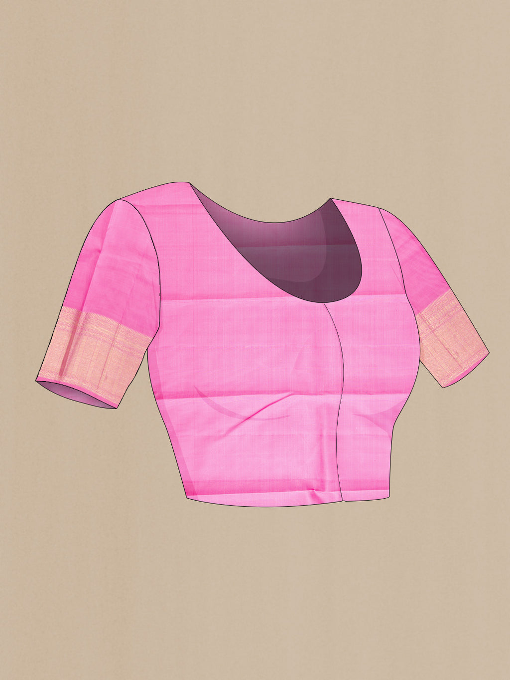 Close up image of the blouse of Pink Dual Tone Kanchipuram Silk Saree with Zari Brocade on the body and Zari Border. 