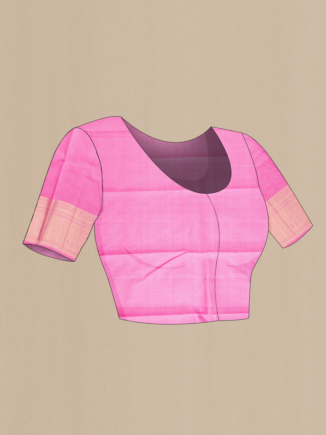 Close up image of the blouse of Pink Dual Tone Kanchipuram Silk Saree with Zari Brocade on the body and Zari Border. 
