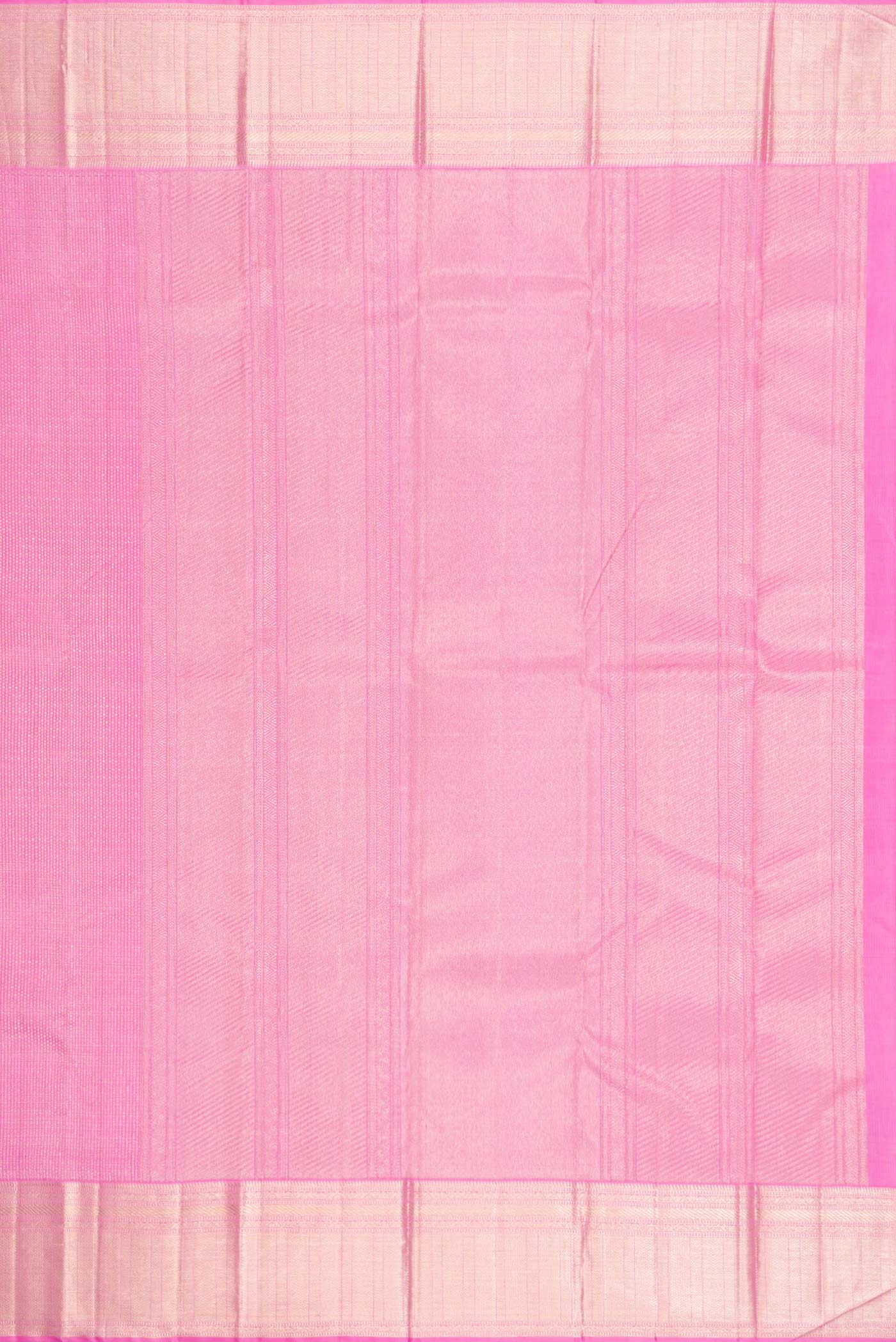 Close up image of the pallu of Pink Dual Tone Kanchipuram Silk Saree with Zari Brocade on the body and Zari Border. 