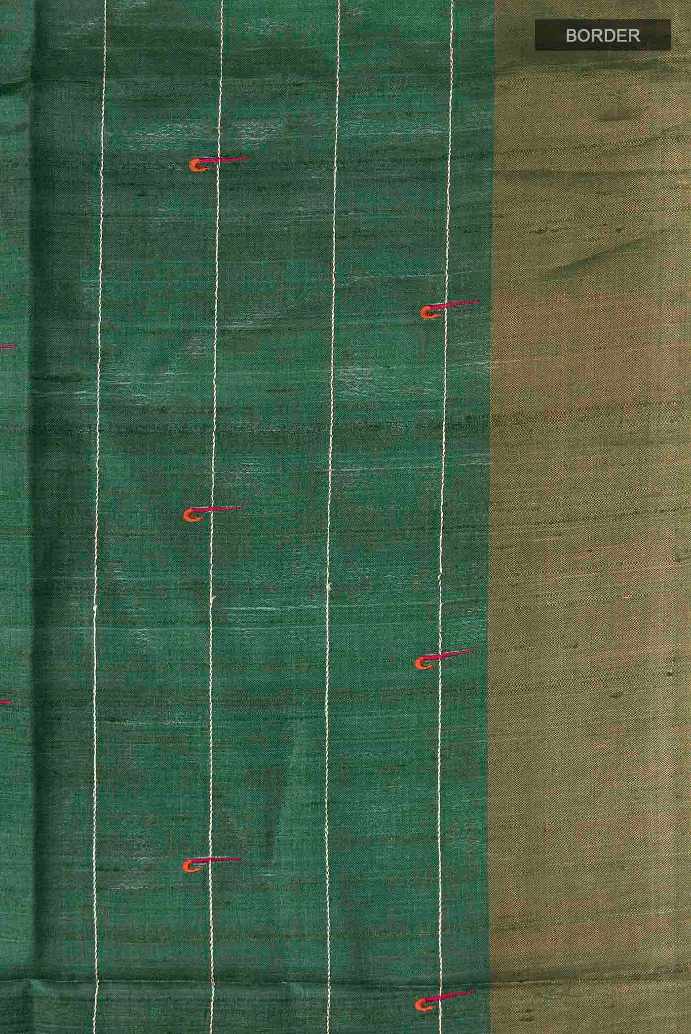 Border image of Green Tussar Silk Saree with Stripes on the body and Zari Border