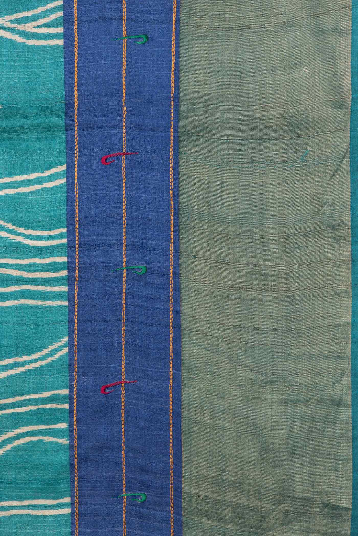 Border image of Sky Blue Dual Tone Tussar Silk Saree with Printed design on the body and Zari Border. 