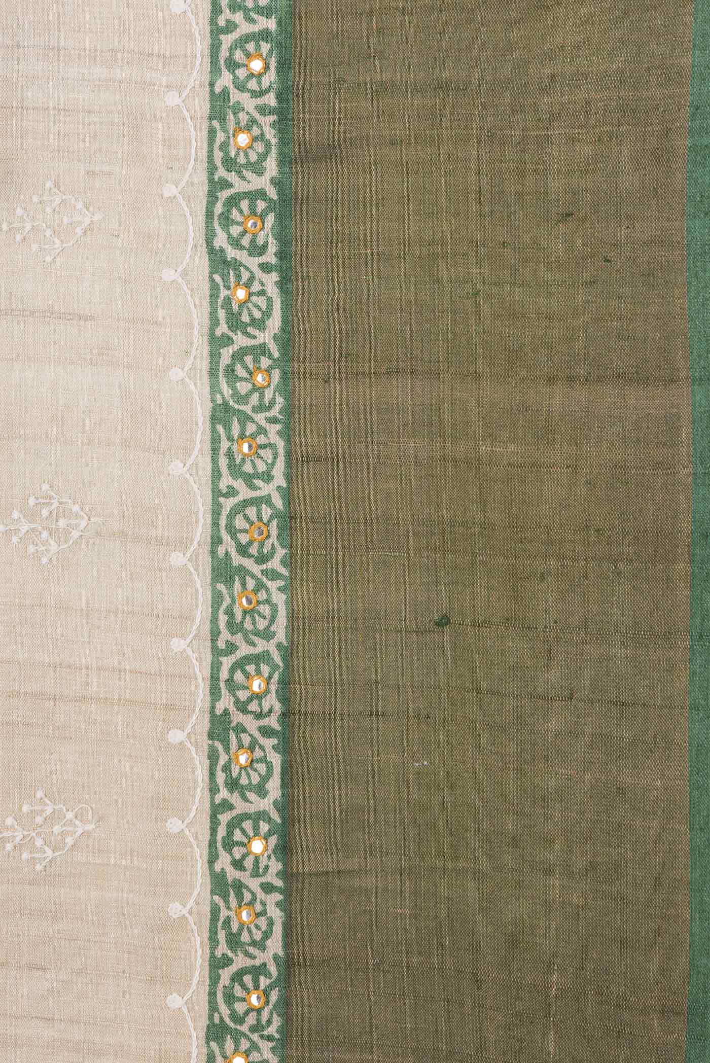 Border image of Beige Dual Tone Tussar Silk Saree with Embroidery on the body and Embroidery Border. 