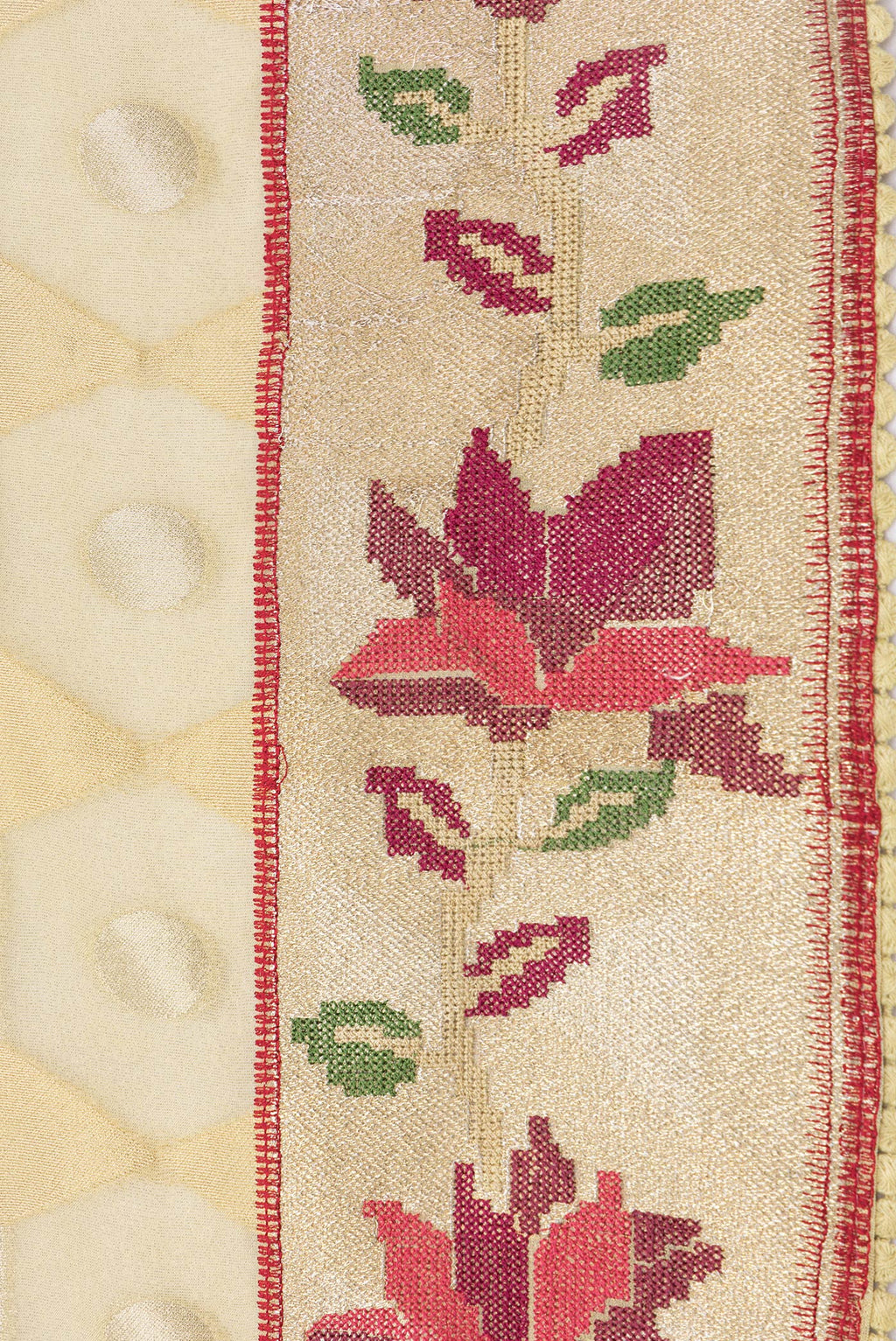 Border image of Gold Dual Tone Organza Silk Saree with Zari Brocade on the body and Embroidery Border. 