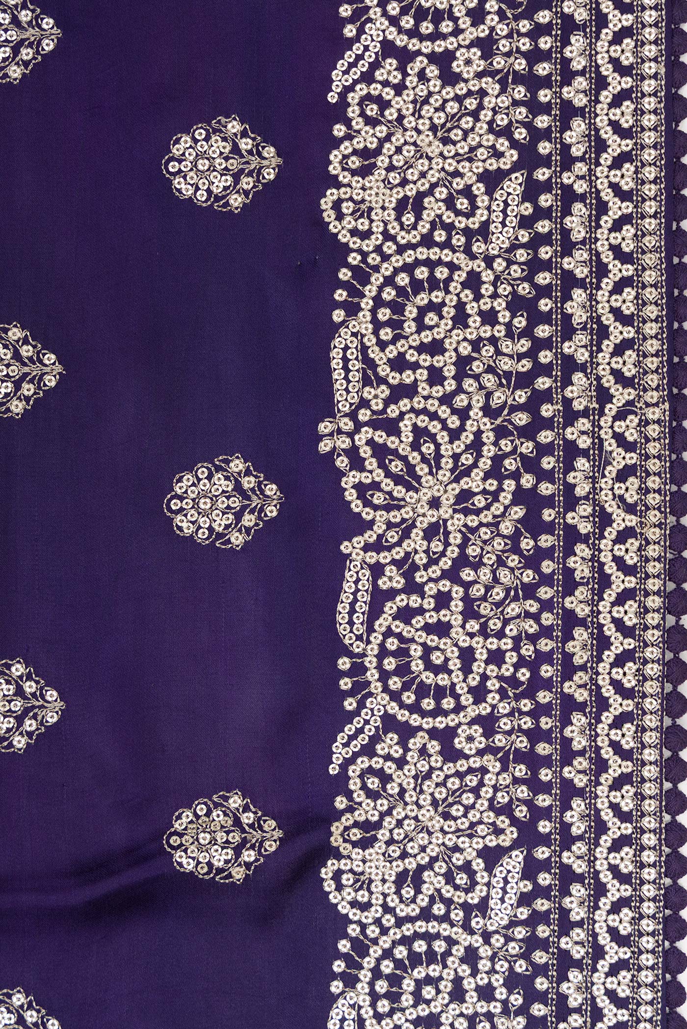 Border image of Navy Blue Dual Tone Crepe Saree with Embroidery on the body and Embroidery Border. 