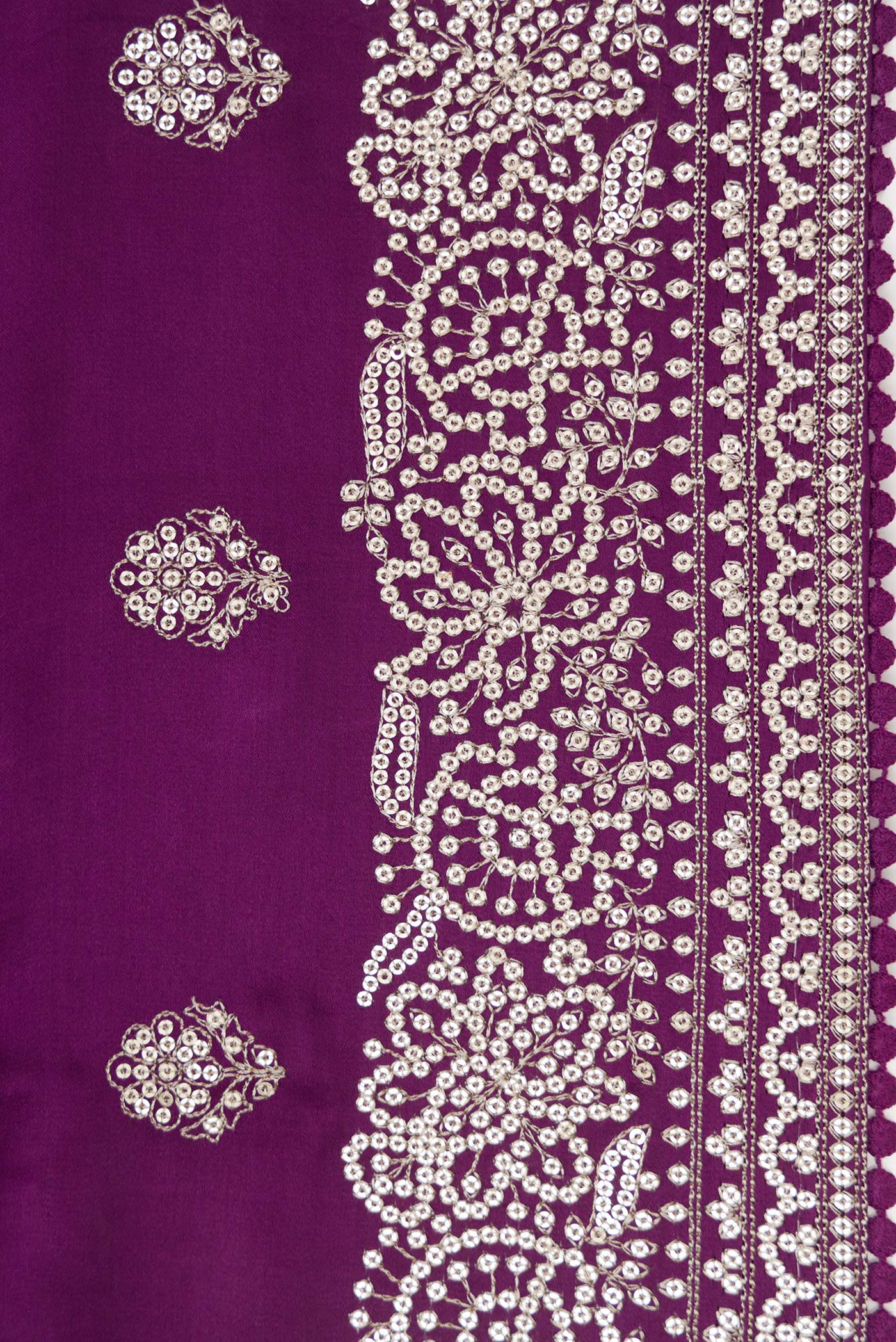 Border image of Purple Dual Tone Crepe Saree with Embroidery on the body and Embroidery Border. 