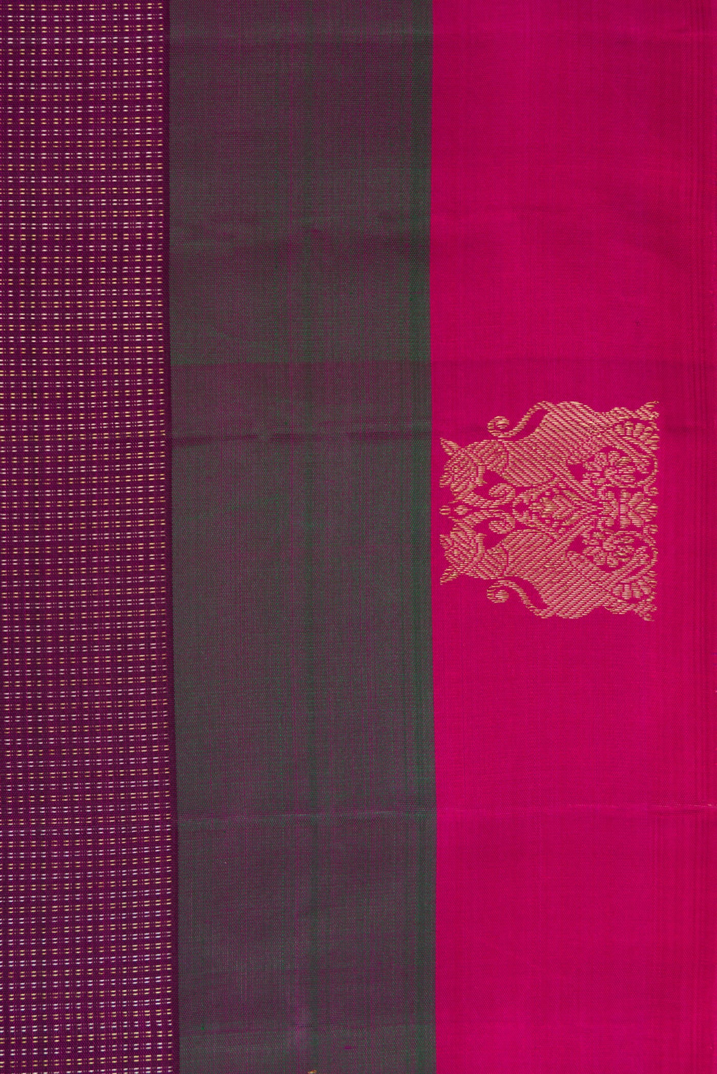 Border image of Burgundy Dual Tone Kanchipuram Silk Saree with Stripes on the body and Fancy Border. 