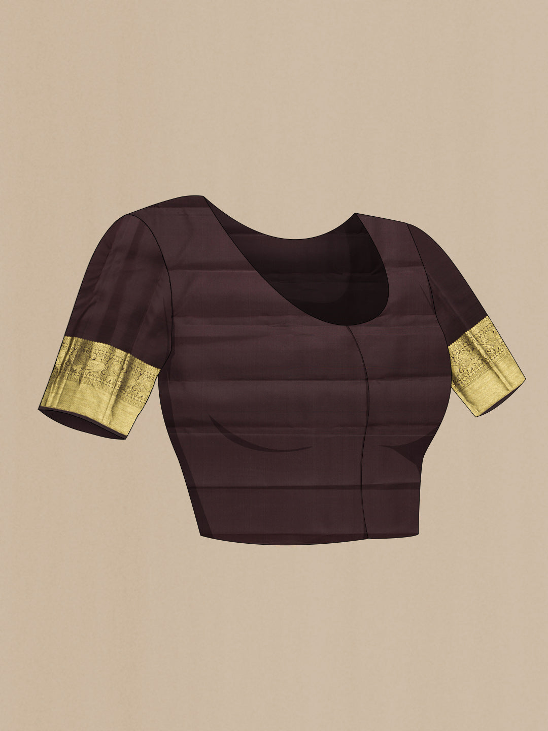 Close up image of the blouse of Maroon Dual Tone Kanchipuram Silk Saree with Checked design on the body and Zari Border. 