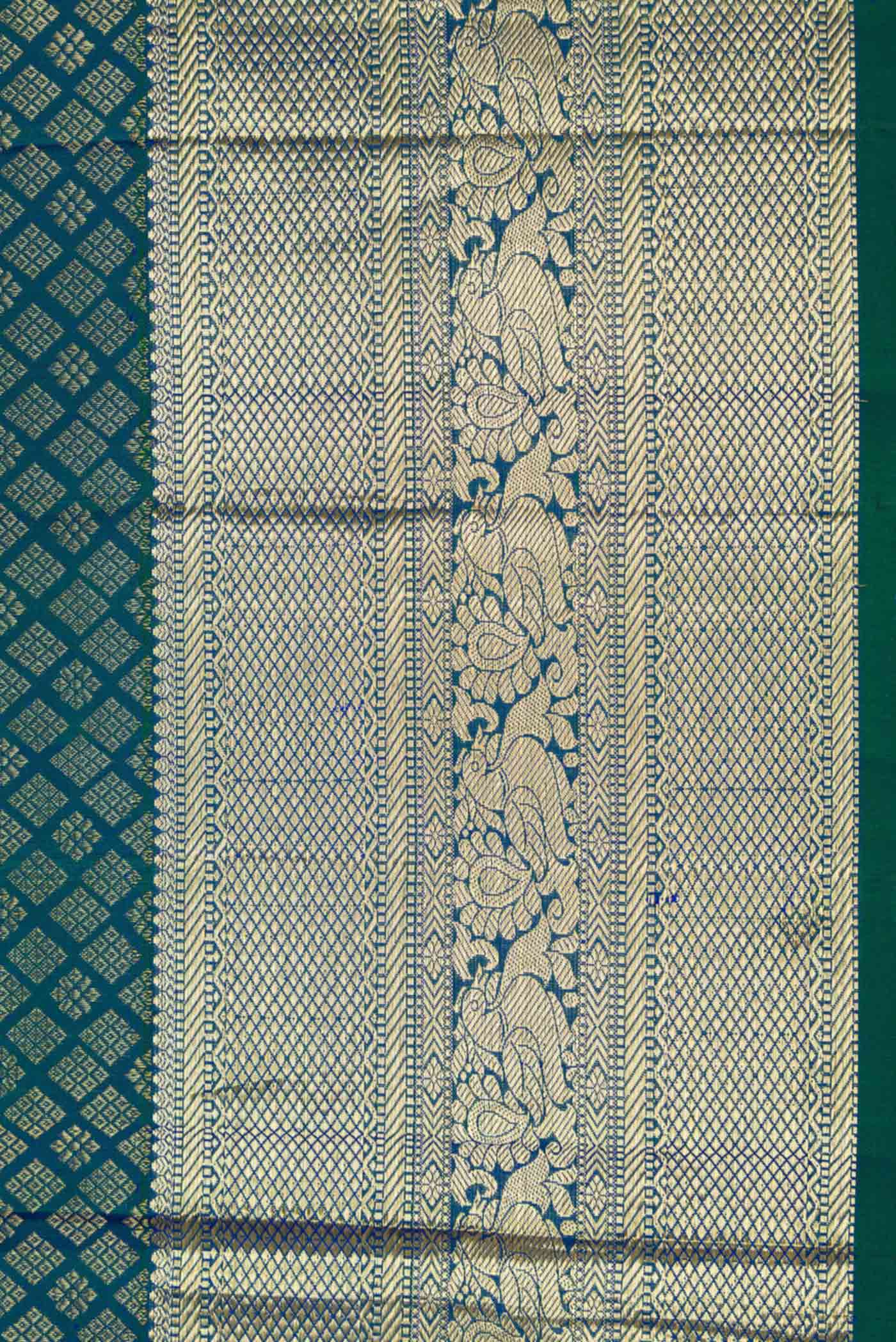 Border image of Peacock Blue Dual Tone Kanchipuram Silk Saree with Zari Brocade on the body and Zari Border
