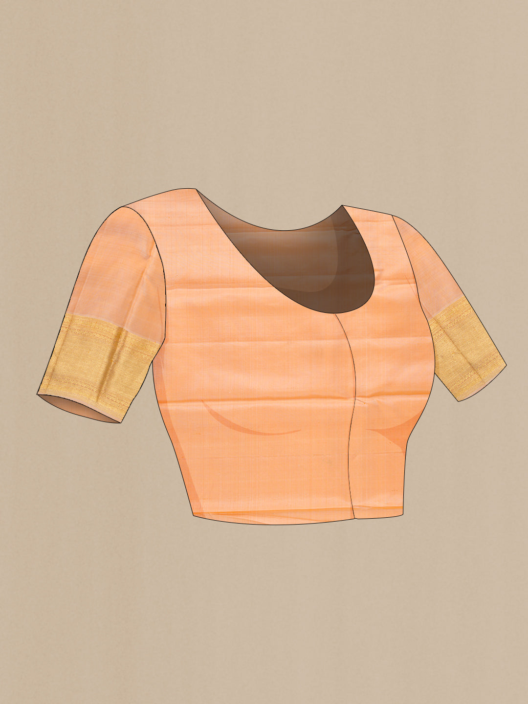 Close up image of the blouse of Gold Dual Tone Kanjivaram Silk Saree with Zari Brocade on the body and Zari Border. 