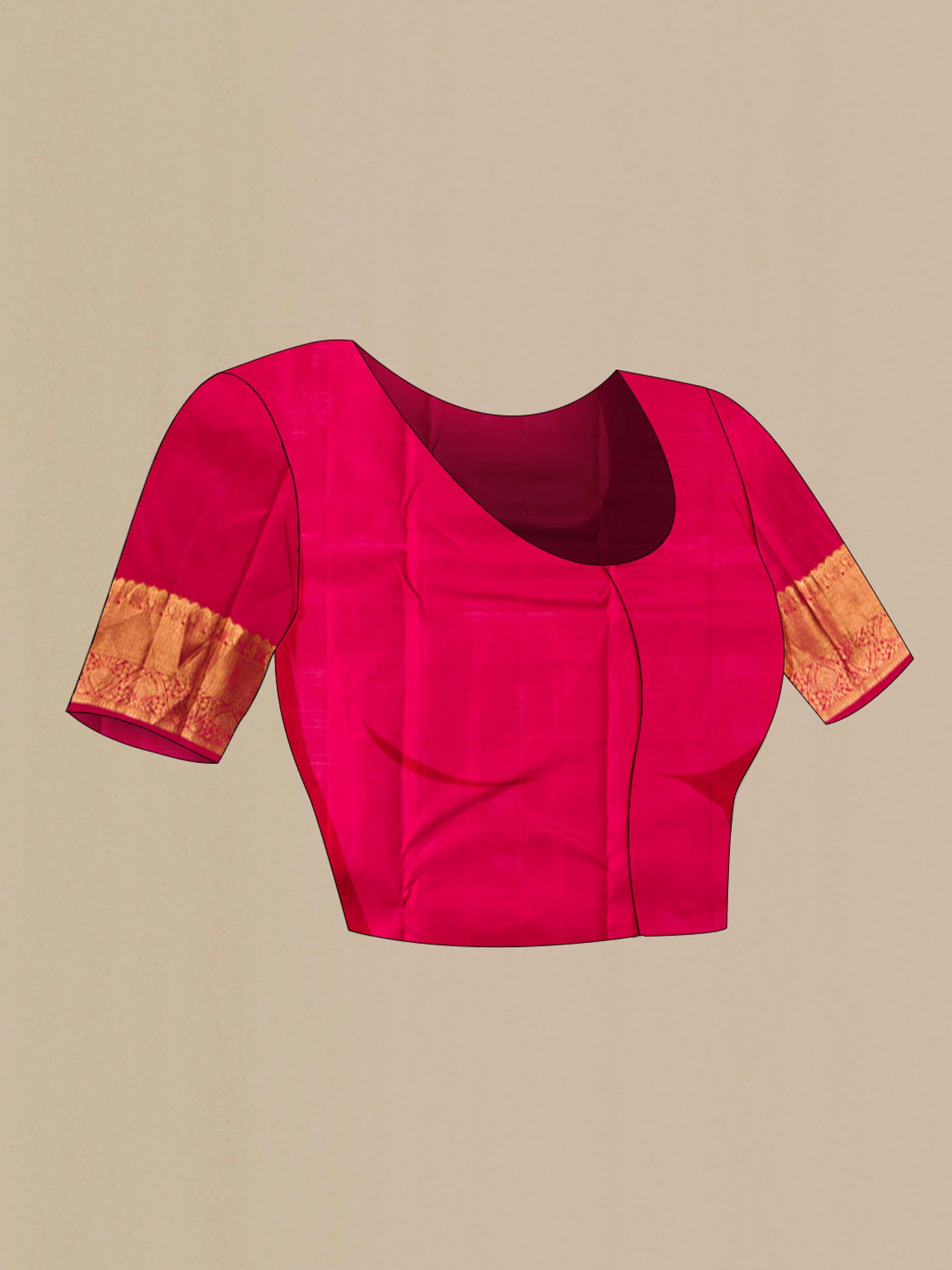 Close up image of the blouse of Pink Kanchipuram Silk Saree with Stripes on the body and Zari Border