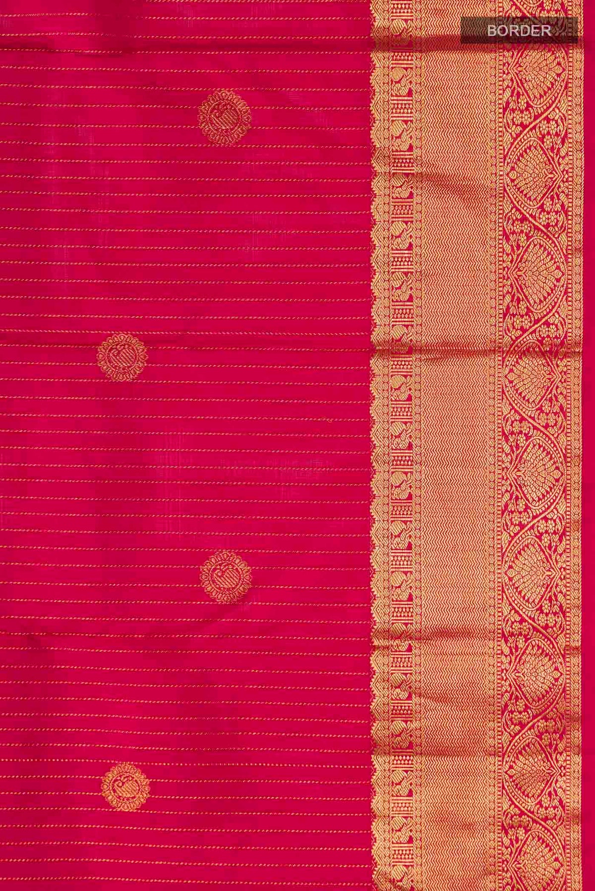 Border image of Pink Kanchipuram Silk Saree with Stripes on the body and Zari Border