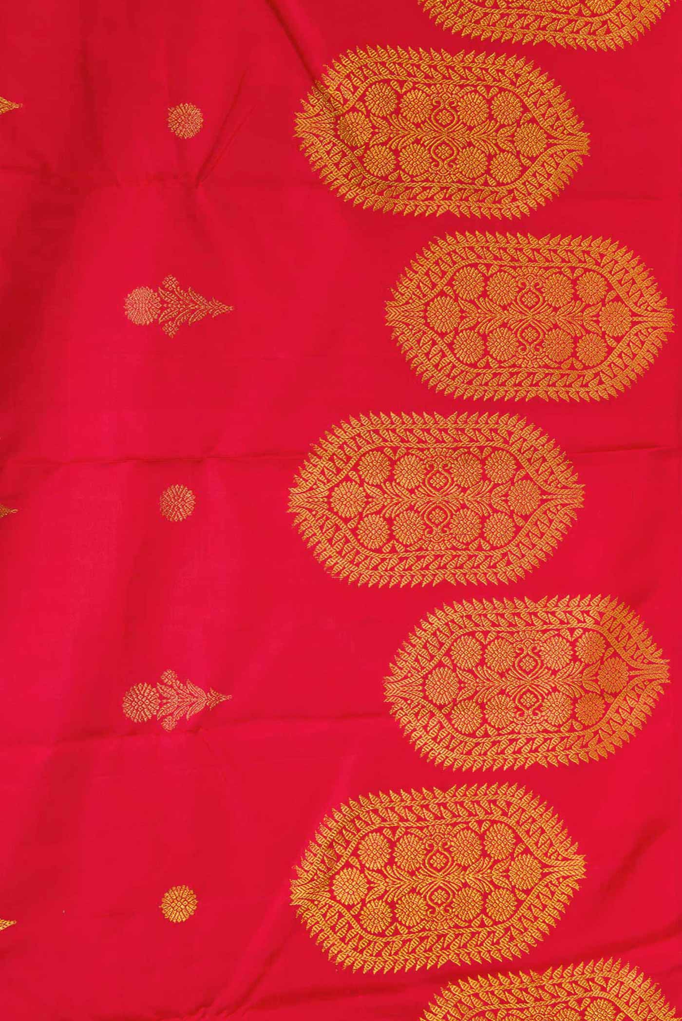 Border image of Red Dual Tone Kanjivaram Silk Saree with Zari Butta on the body and Fancy Border. 