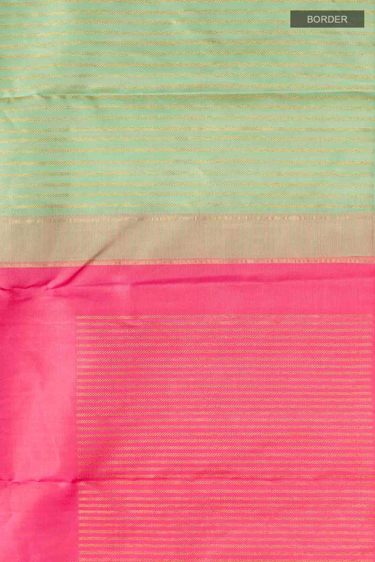 Border image of Green Kanchipuram Silk Saree with Stripes on the body and Without Border