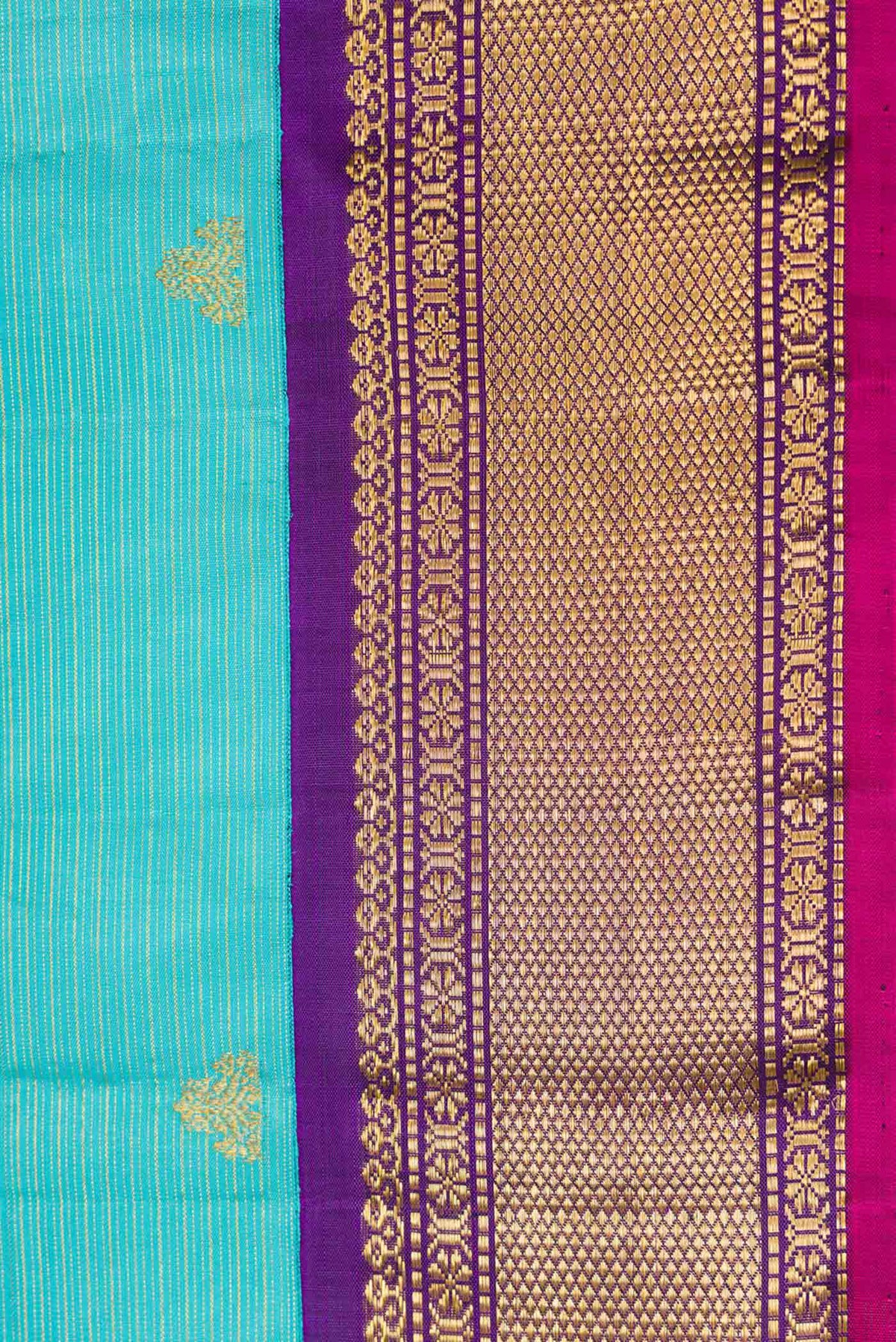 Border image of Sky Blue Dual Tone Kanchipuram Silk Saree with Stripes on the body and Zari Border