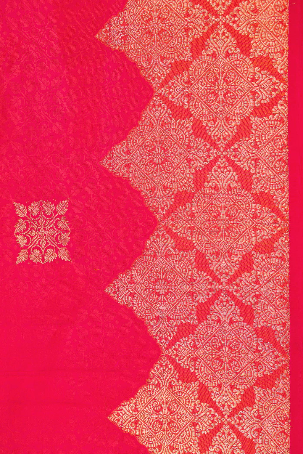 Border image of Red Dual Tone Kanjivaram Silk Saree with Zari Butta on the body and Fancy Border. 