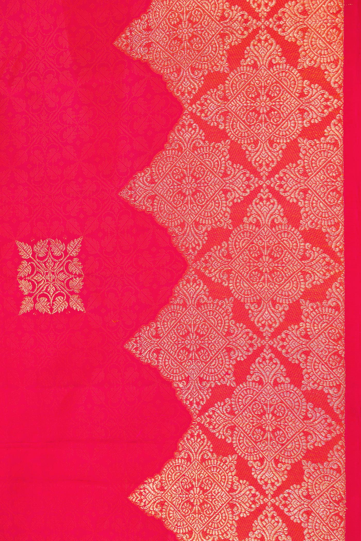 Border image of Red Dual Tone Kanjivaram Silk Saree with Zari Butta on the body and Fancy Border. 