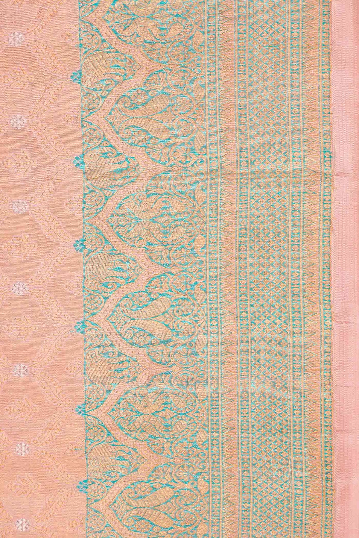 Border image of Rose Gold Dual Tone Kanchipuram Silk Saree with Zari Brocade on the body and Zari Border