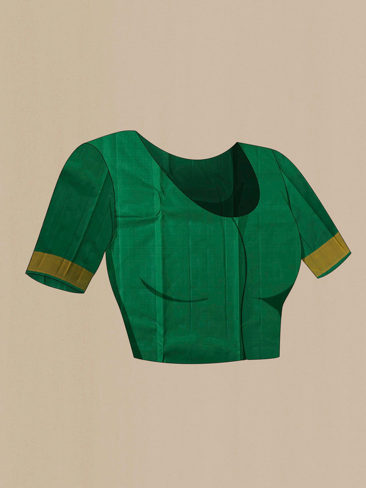 Close up image of the blouse of Green Kanchipuram Silk Saree with Thread Butta on the body and Thread Border