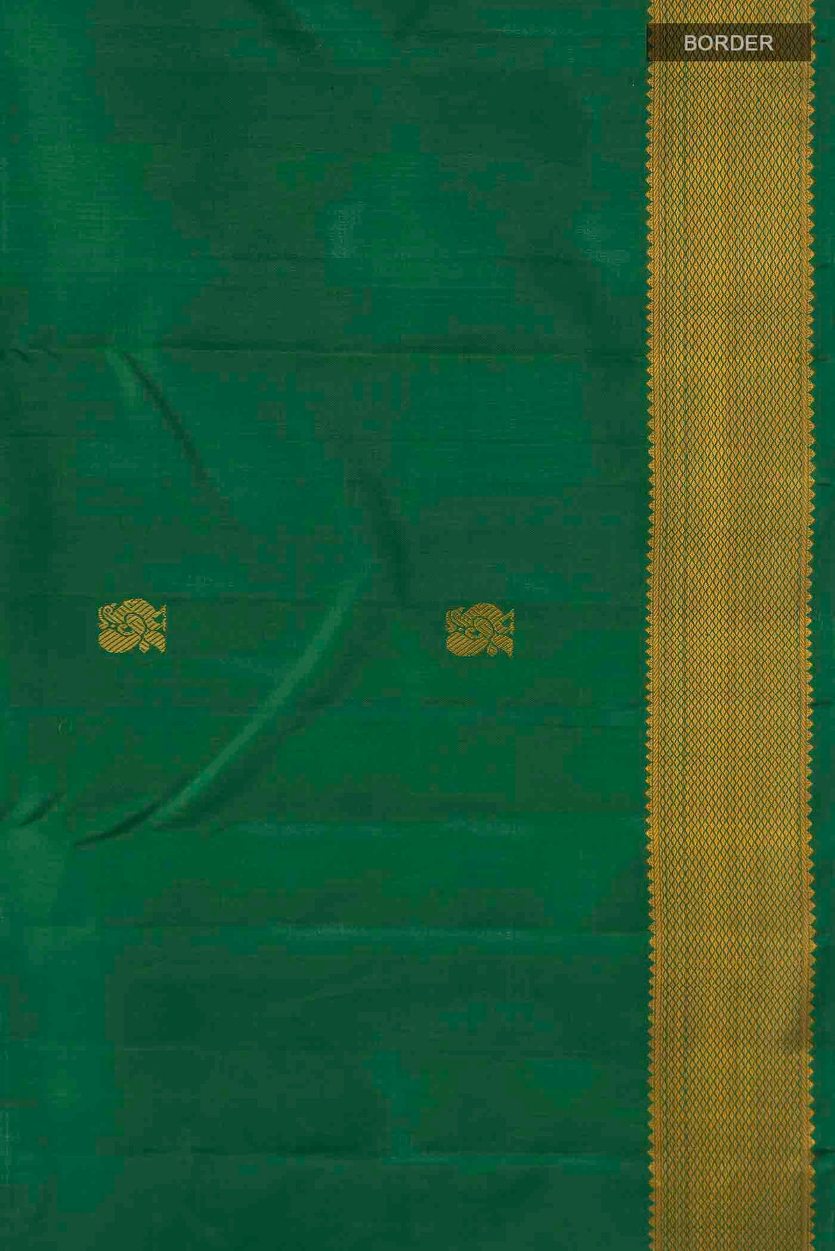 Border image of Green Kanchipuram Silk Saree with Thread Butta on the body and Thread Border