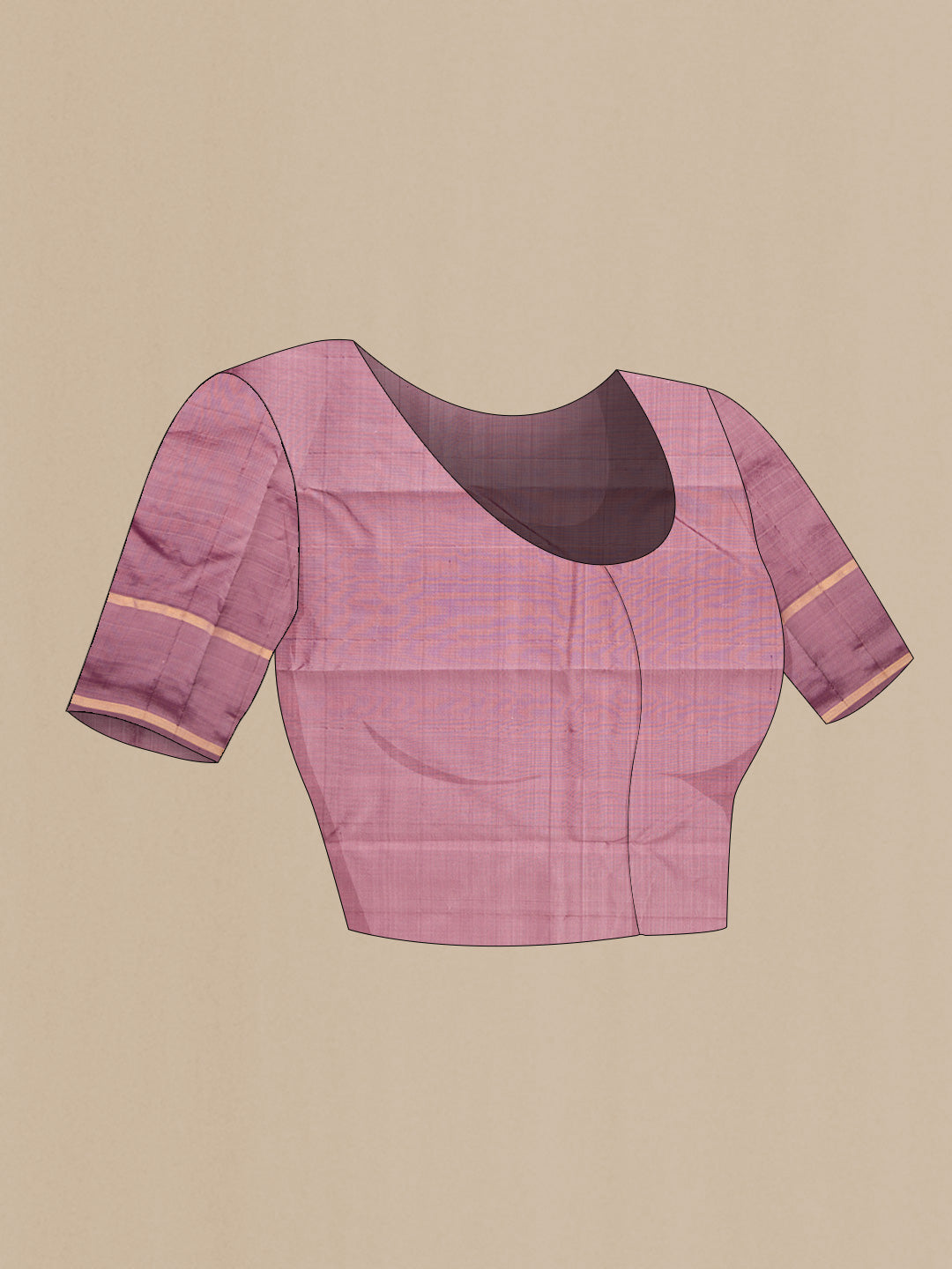Close up image of the blouse of Pure Silk Pure Zari Pink Dual Tone Kanchipuram Saree with Checked design on the body and Zari Border. 