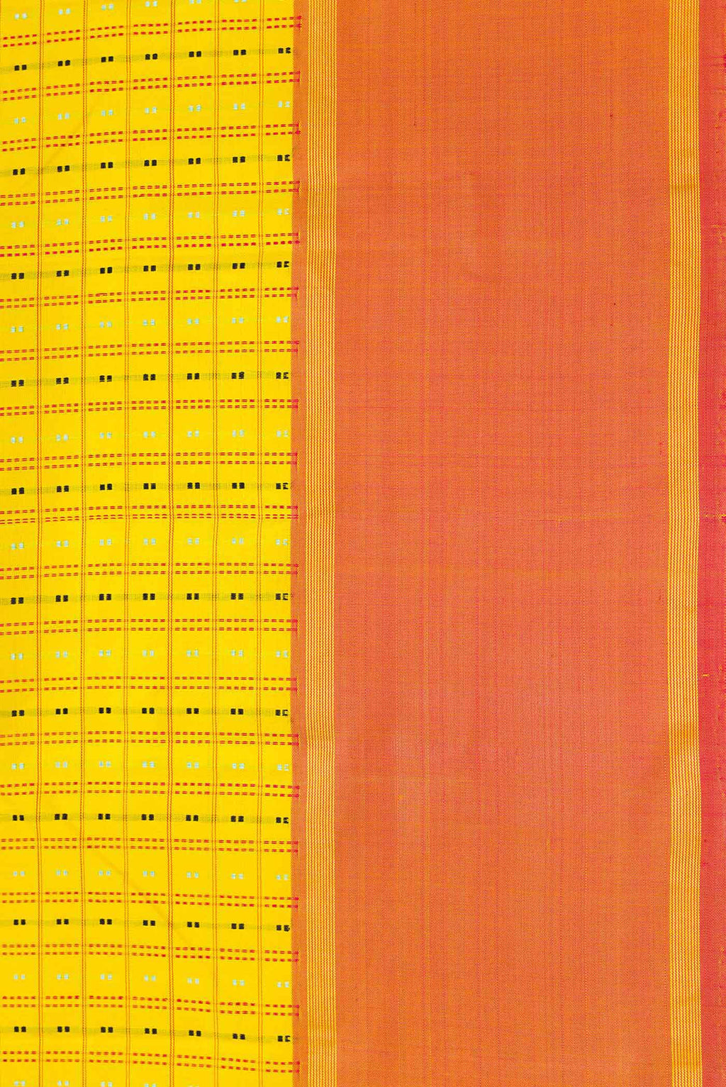 Border image of Yellow Dual Tone Kanchipuram Silk Saree with Checked design on the body and Zari Border. 