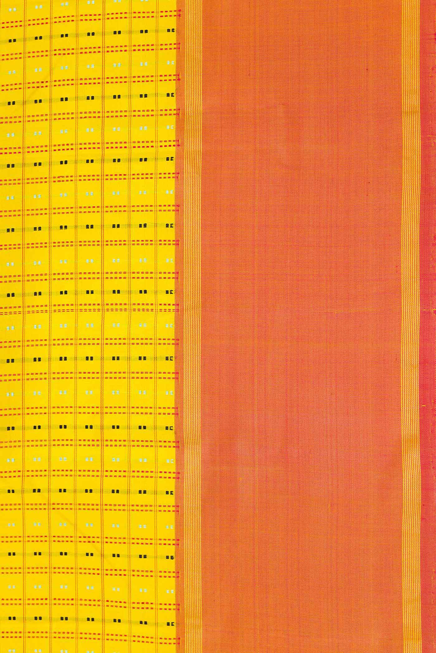Border image of Yellow Dual Tone Kanchipuram Silk Saree with Checked design on the body and Zari Border. 
