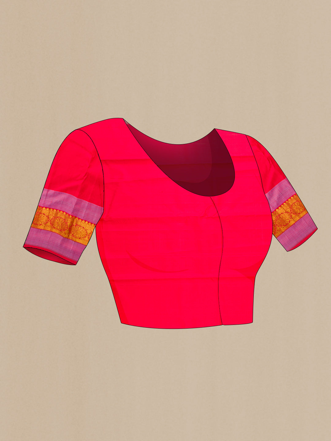 Close up image of the blouse of Beige Dual Tone Kanchipuram Silk Saree with Plain Body and Zari Border