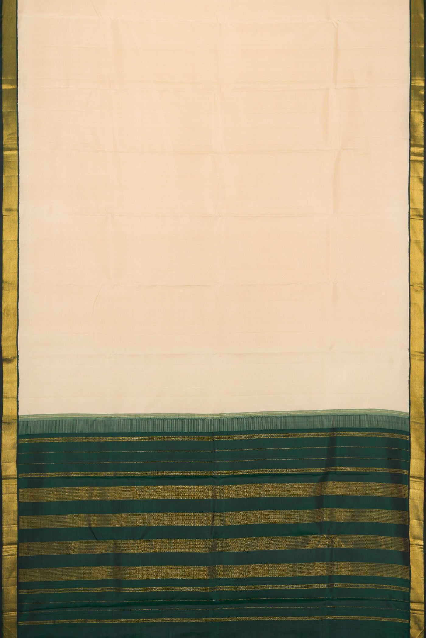 Flat view of Sandal Dual Tone Kanjivaram Silk Saree with Plain Body and Zari Border. 