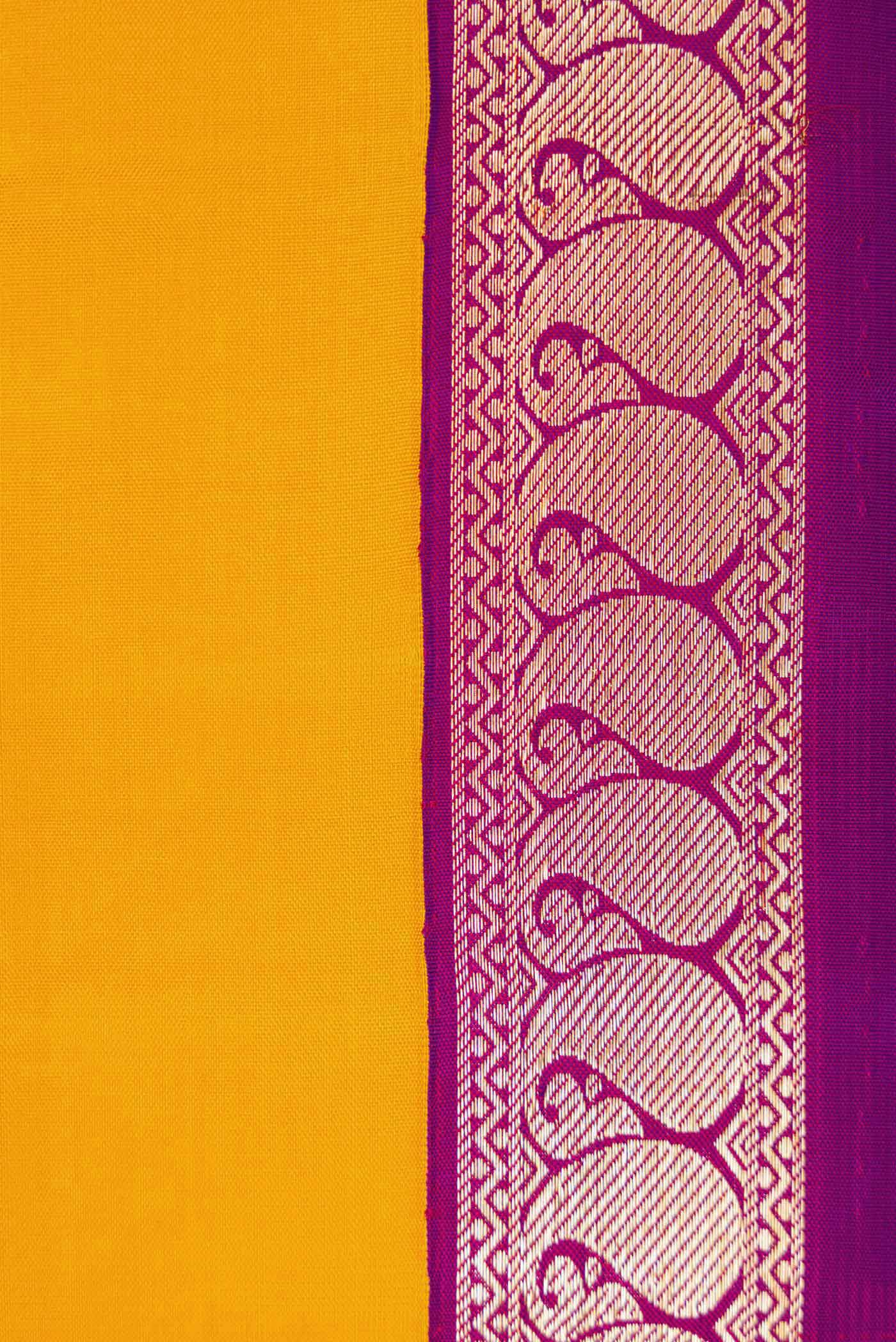 Border image of Mustard Dual Tone Kanjivaram Silk Saree with Plain Body and Zari Border. 