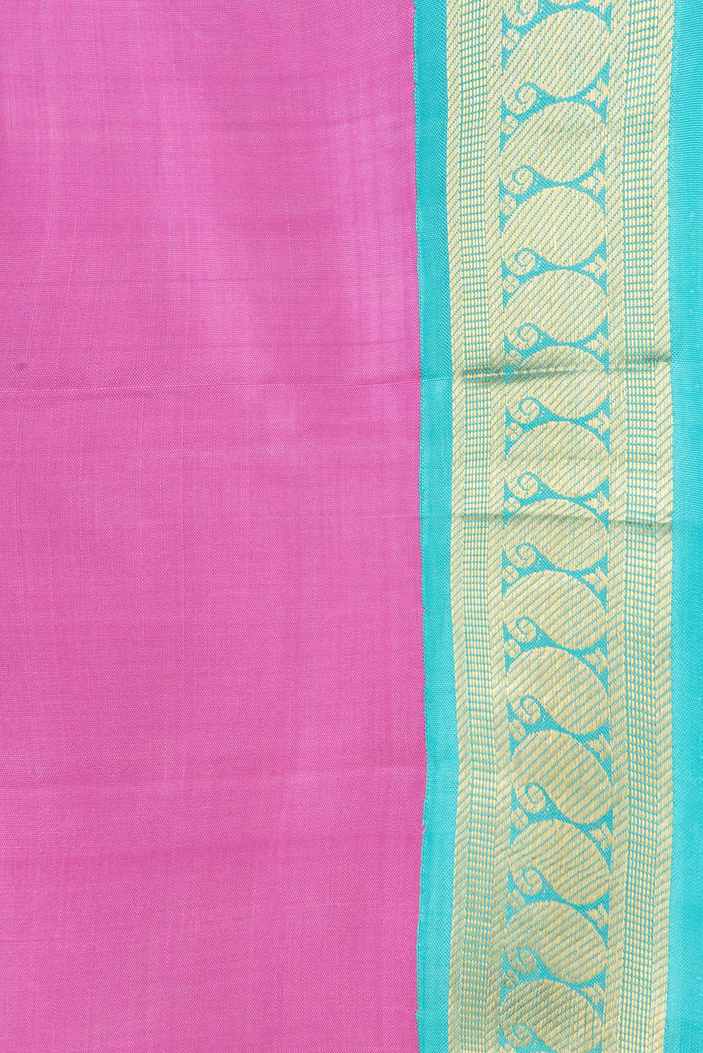 Border image of Pink Dual Tone Kanjivaram Silk Saree with Plain Body and Zari Border. 