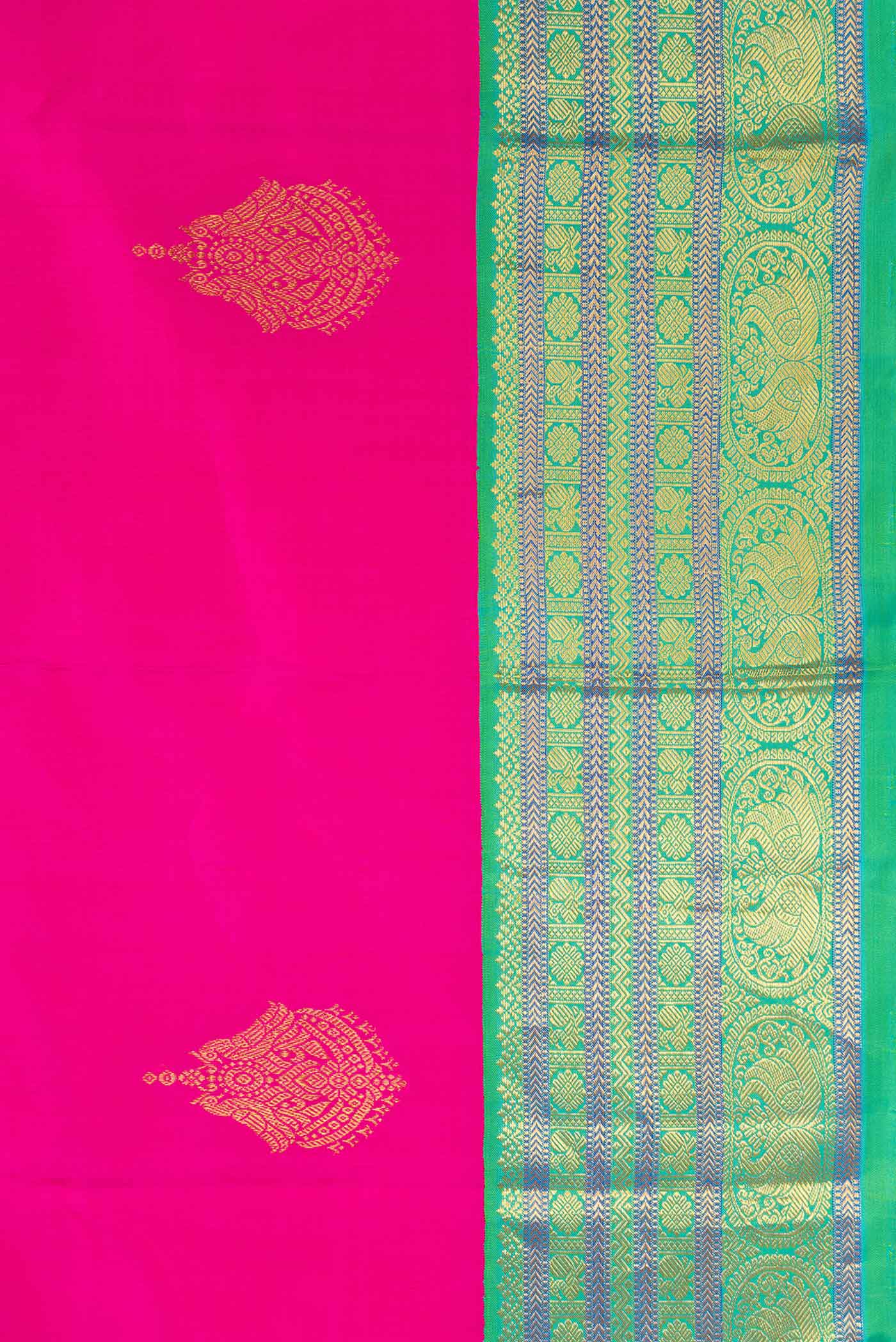 Border image of Pink Dual Tone Kanjivaram Silk Saree with Zari Butta on the body and Zari Border. 