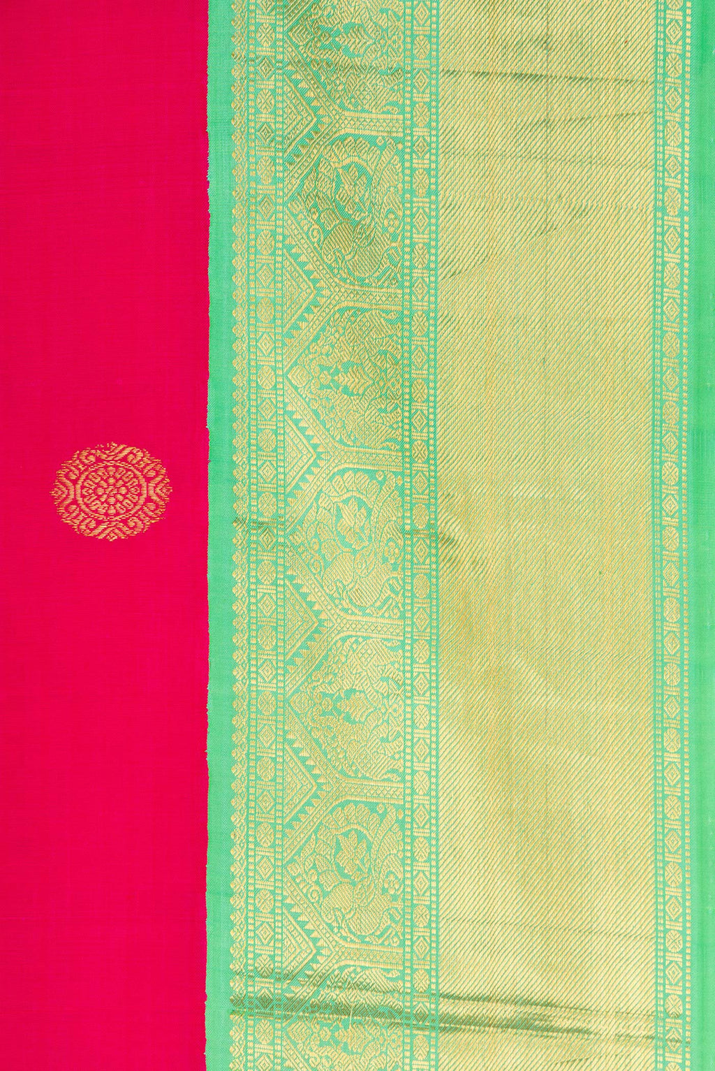 Border image of Pink Dual Tone Kanjivaram Silk Saree with Zari Butta on the body and Zari Border. 