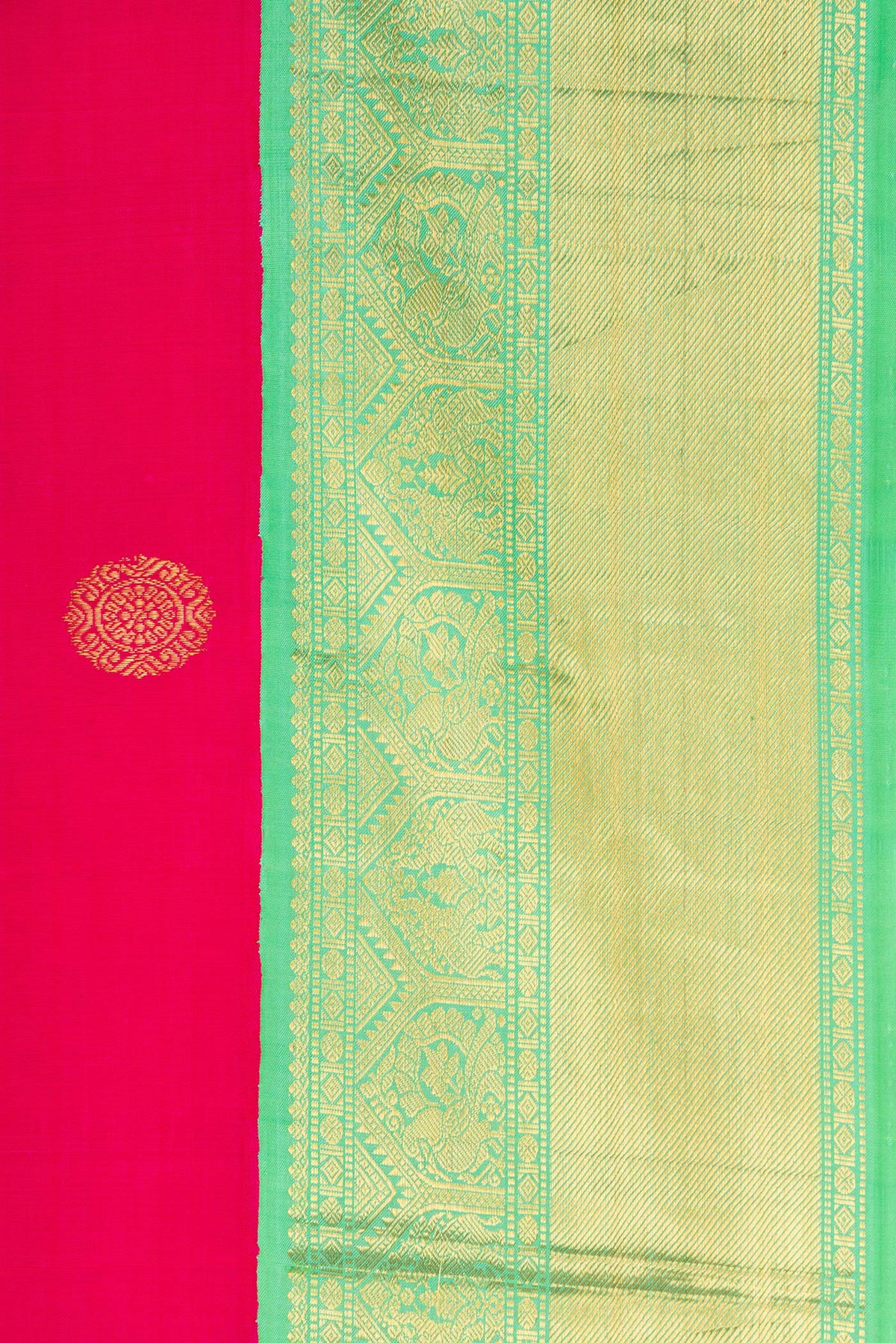 Border image of Pink Dual Tone Kanjivaram Silk Saree with Zari Butta on the body and Zari Border. 