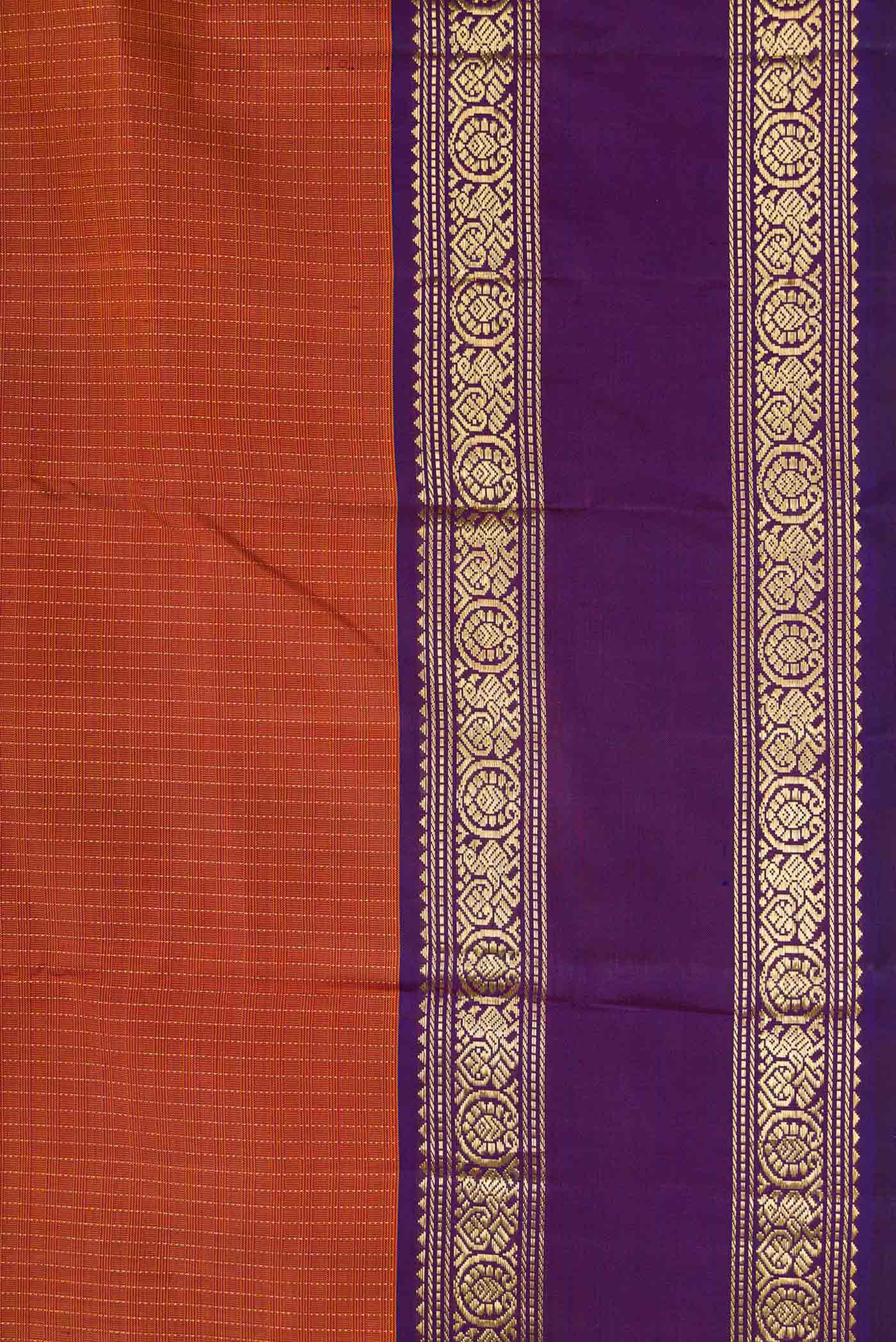 Border image of Brick Orange Dual Tone Kanchipuram Silk Saree with Stripes on the body and Zari Border