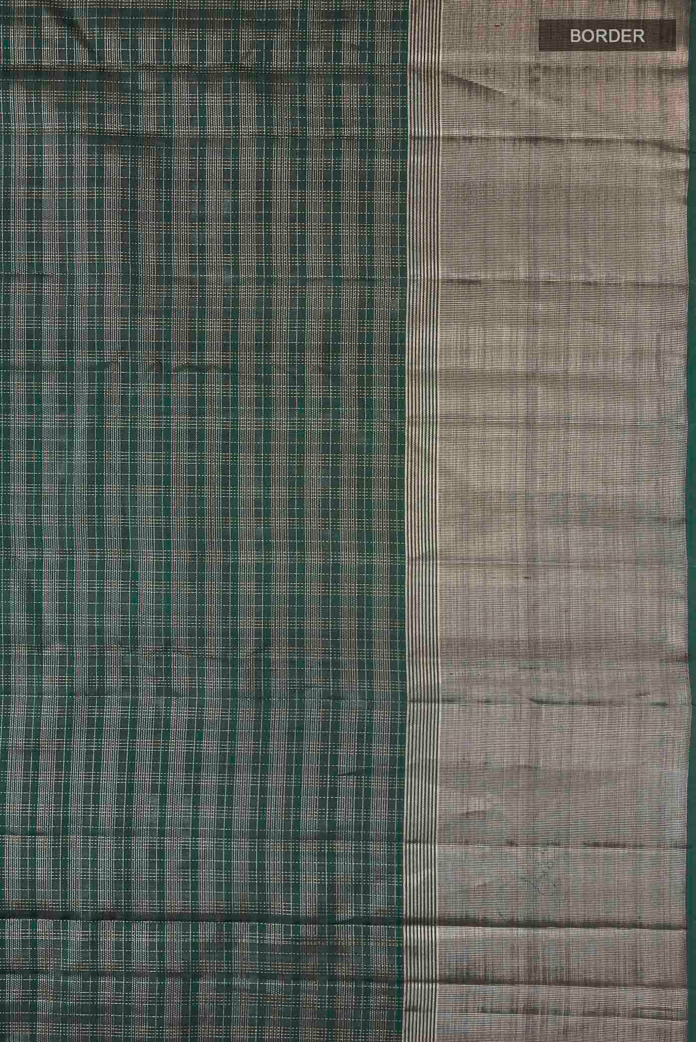 Border image of Green Kanchipuram Silk Saree with Checked design on the body and Zari Border