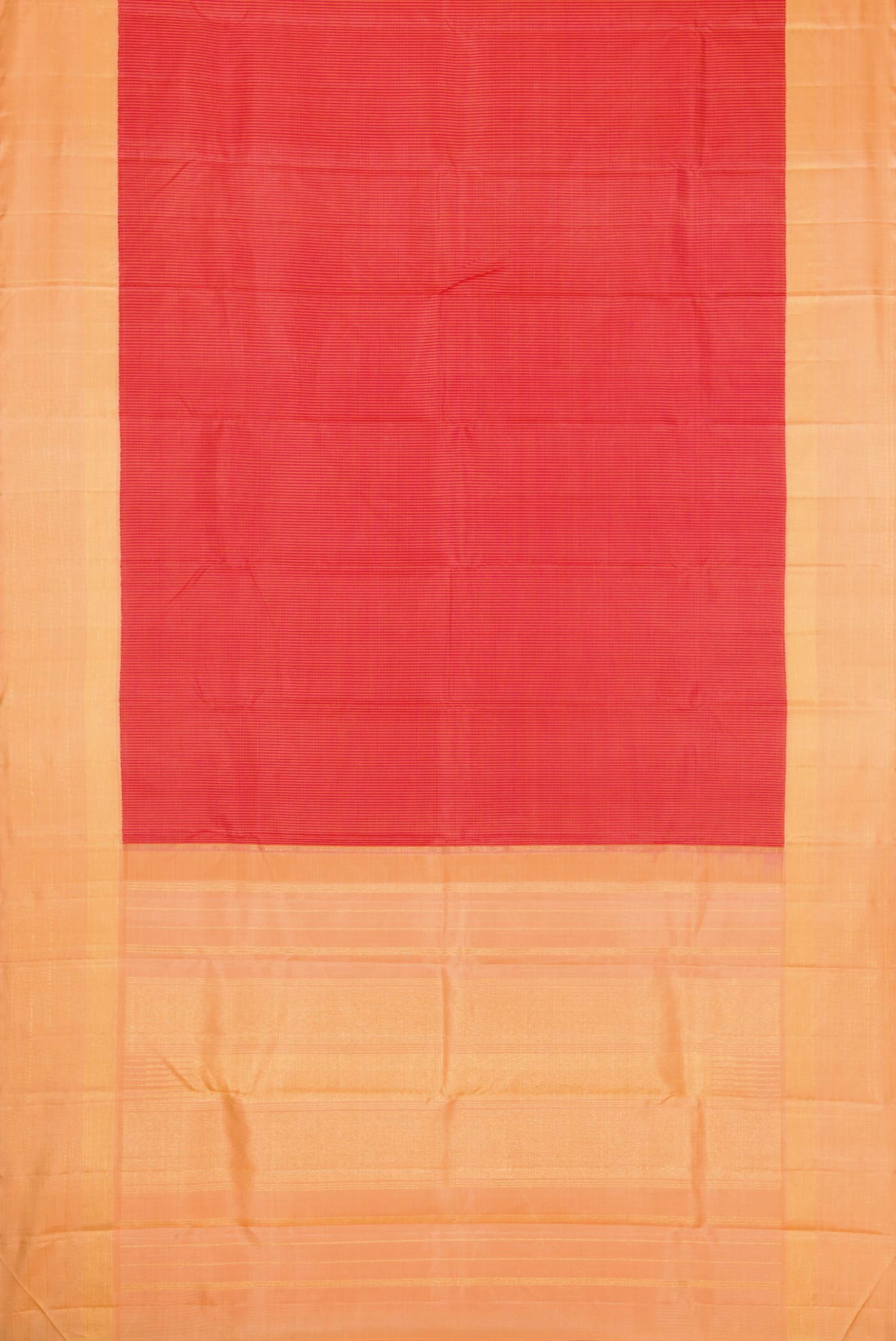 Flat view of Dark Pink Dual Tone Kanjivaram Silk Saree with Checked design on the body and Zari Border. 